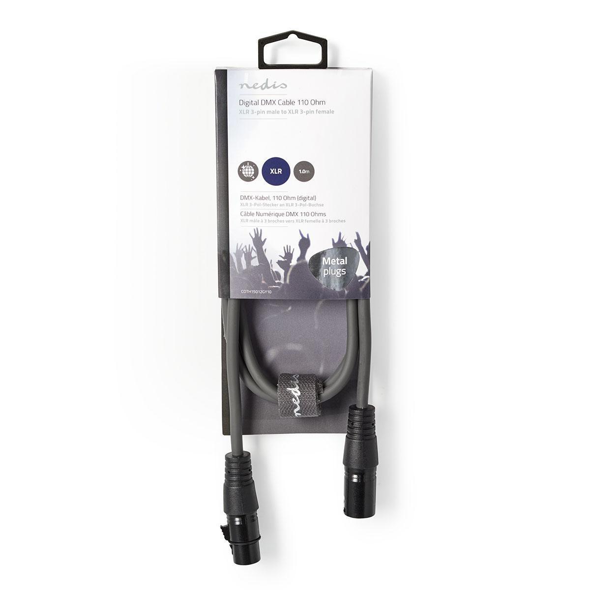 Nedis DMX-Adapterkabel | XLR 3-poliger Stecker | XLR 3-polige Buchse | Vernickelt | 1,00 m | Rund | PVC | Dunkelgrau | Papphülle