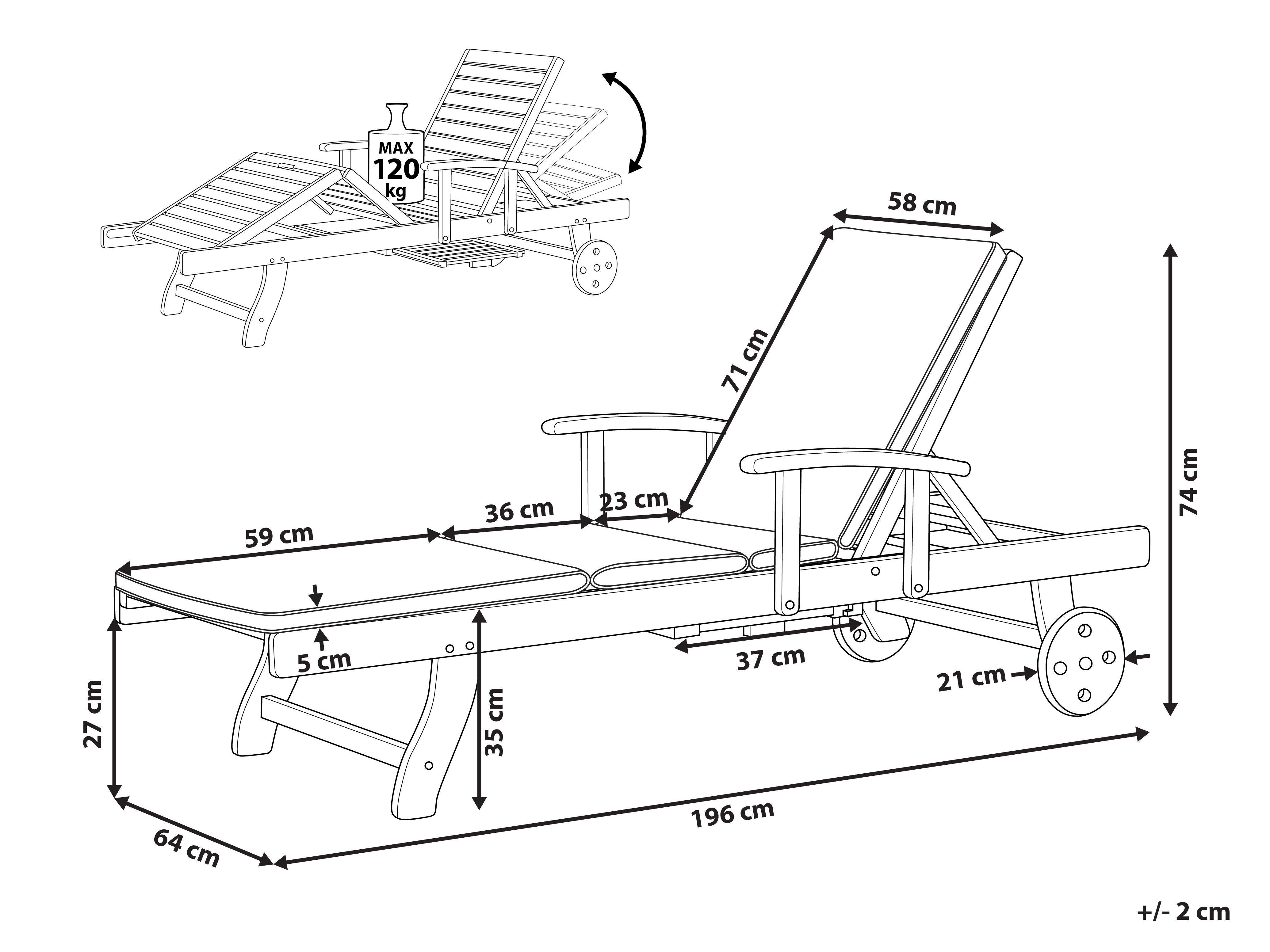 Beliani Sonnenliege mit Kissen aus Akazienholz Rustikal JAVA PREMIUM