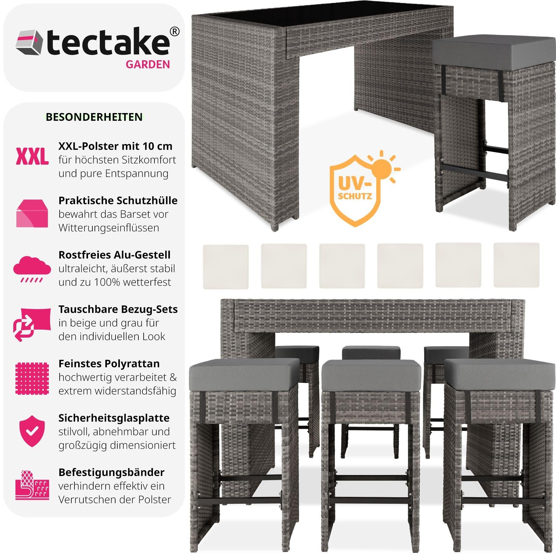 Tectake Aluminium Rattan Barset Ibiza 6+1 mit Schutzhülle