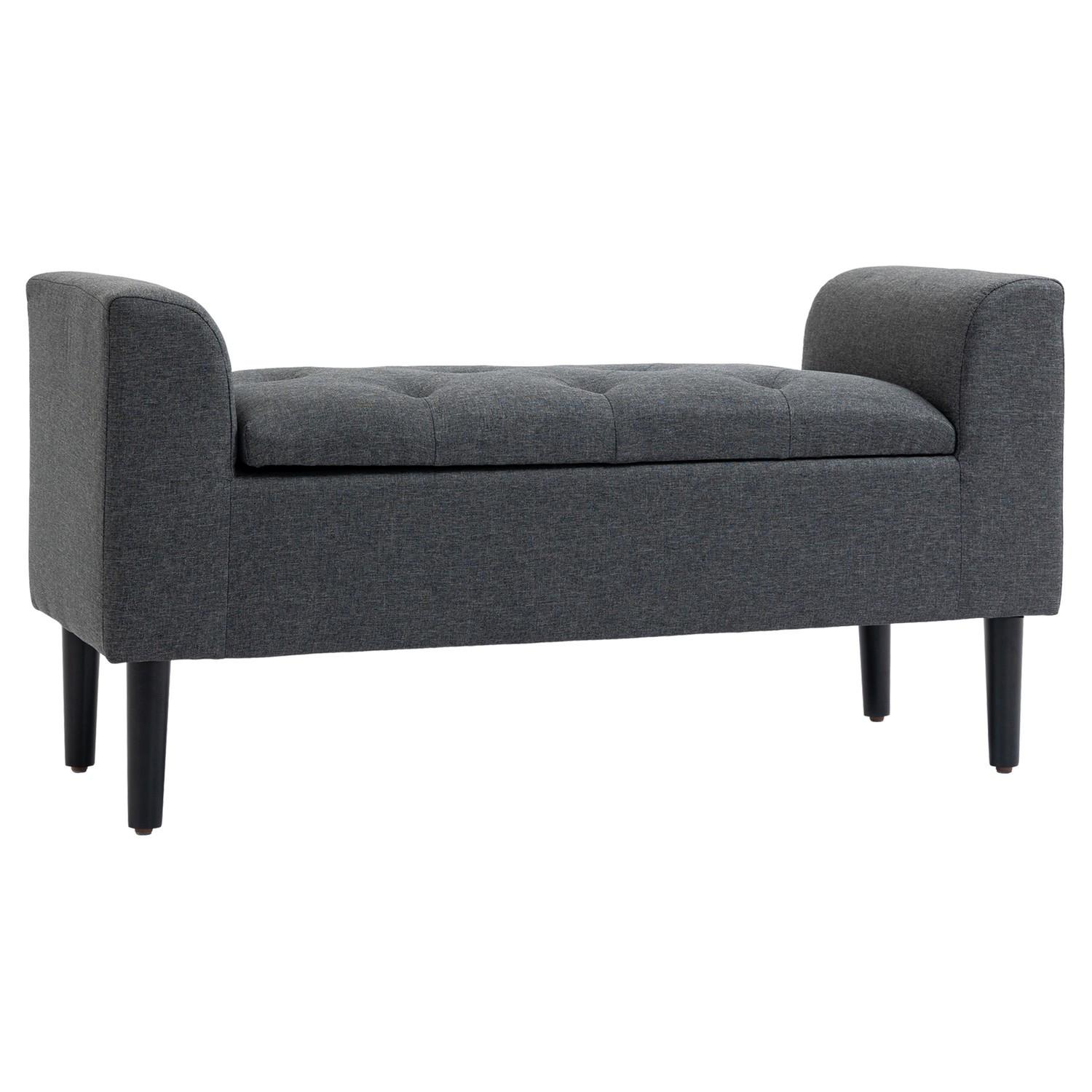 Northio Sitzbank Mit Stauraum Polsterbank Sitzhocker Sitztruhe Belastbar Bis 130 Kg Leinen-Touch Gummiholz Dunkelgrau 116 X 44 X 58 Cm