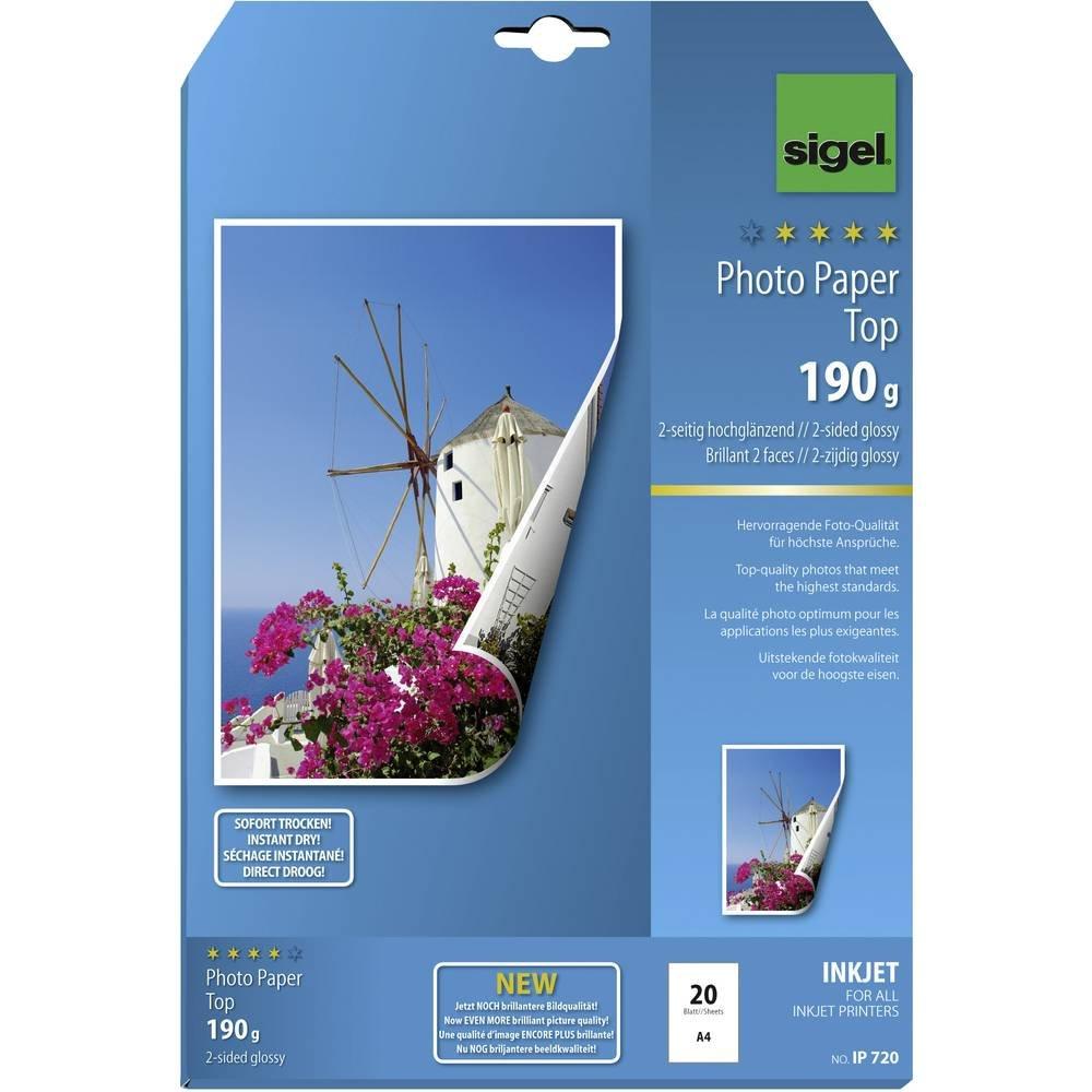 Sigel Inkjet Fotopapier Top, 2-seitig hochglänzend, 190 g/m², A4, 20 Blatt