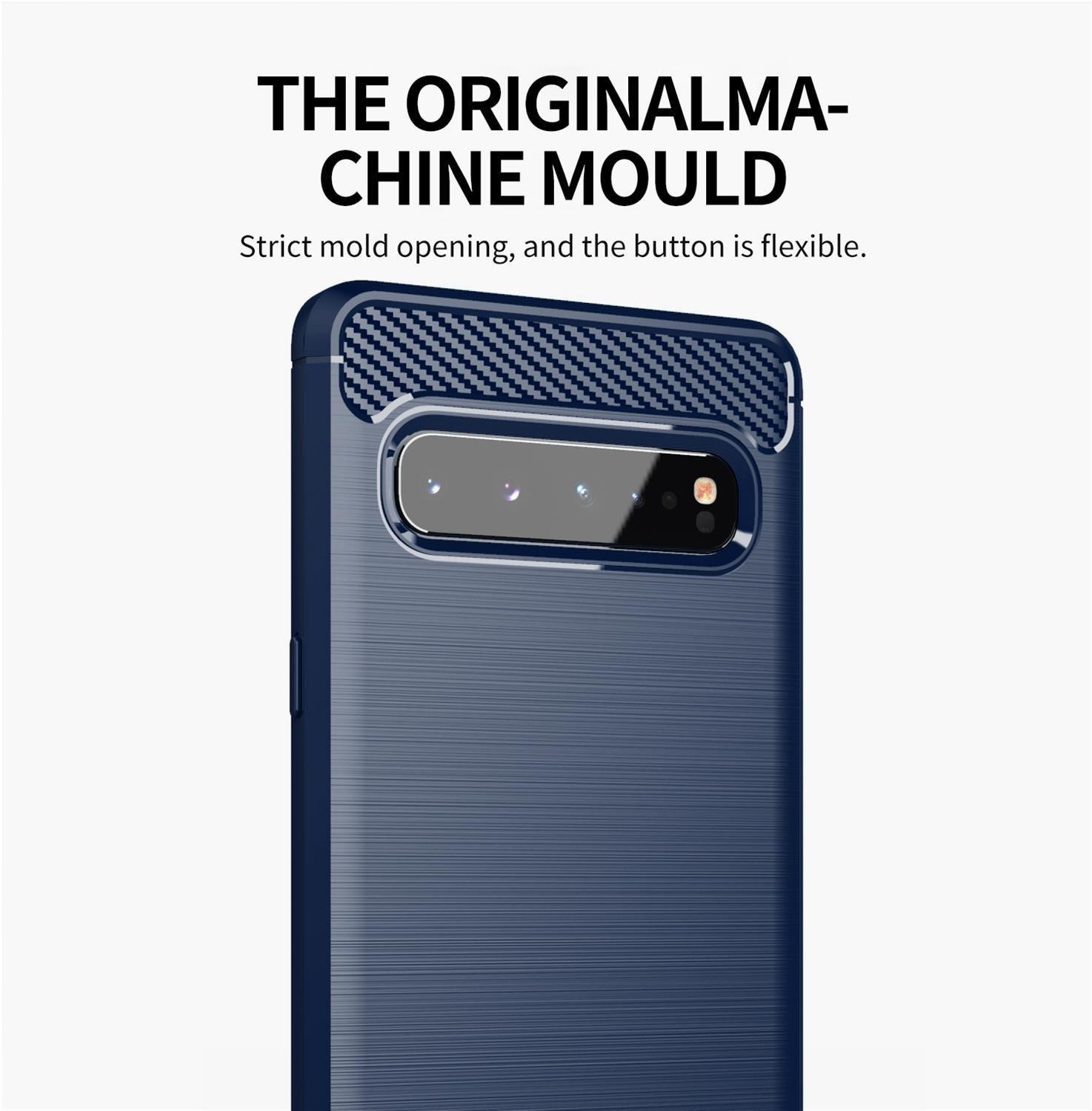 Cadorabo Hülle für Samsung Galaxy S10 5G TPU Silikon Edelstahl-Karbonfaser Optik