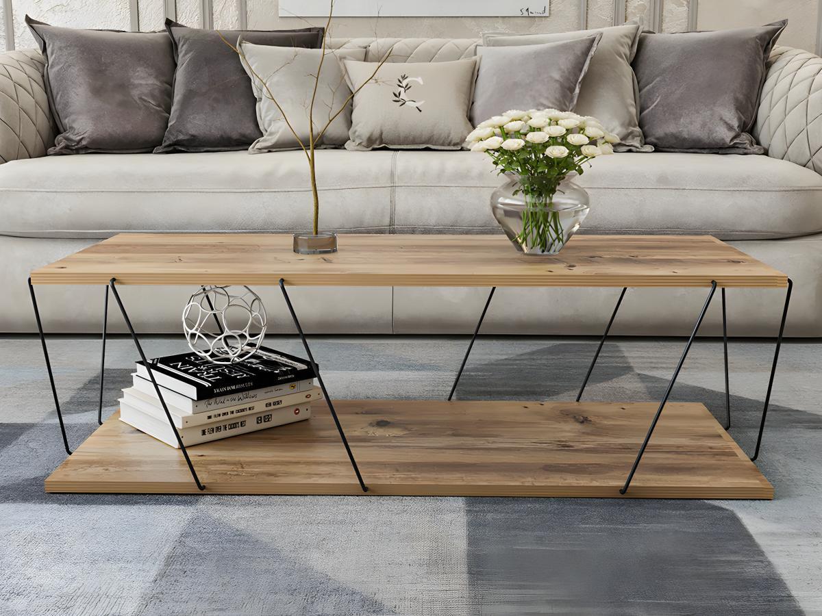 Vente-unique Couchtisch - Naturfarben & Schwarz - DELORY