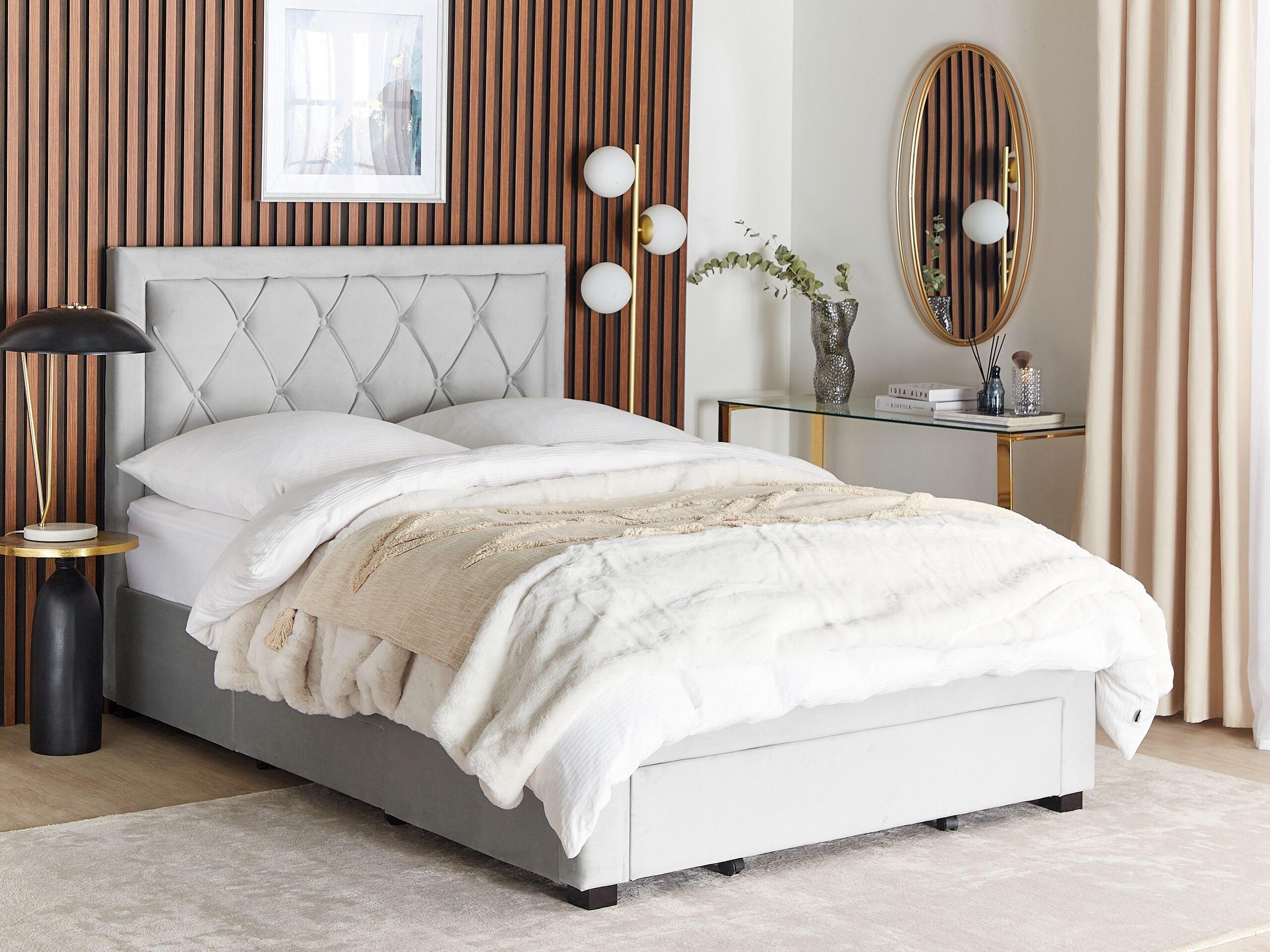 Beliani Bett mit Bettkasten aus Samtstoff Glamourös LIEVIN