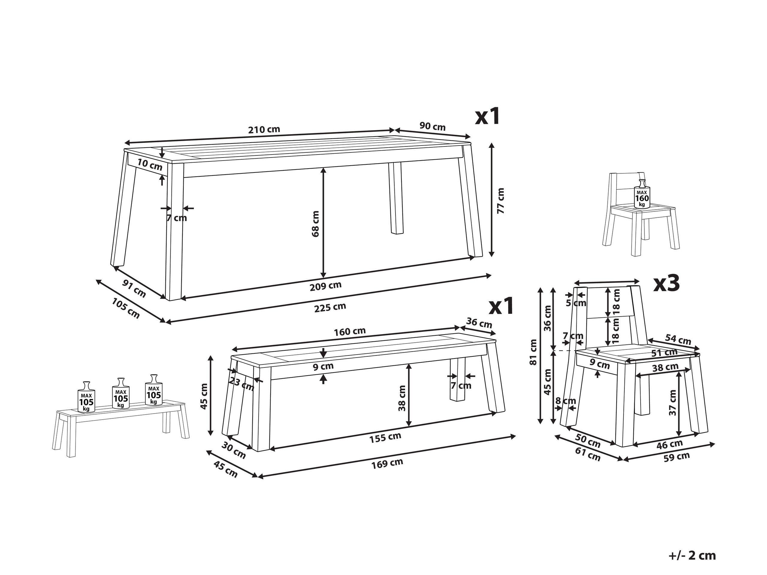 Beliani Tisch mit Bank und Stühlen aus Akazienholz Klassisch LIVORNO