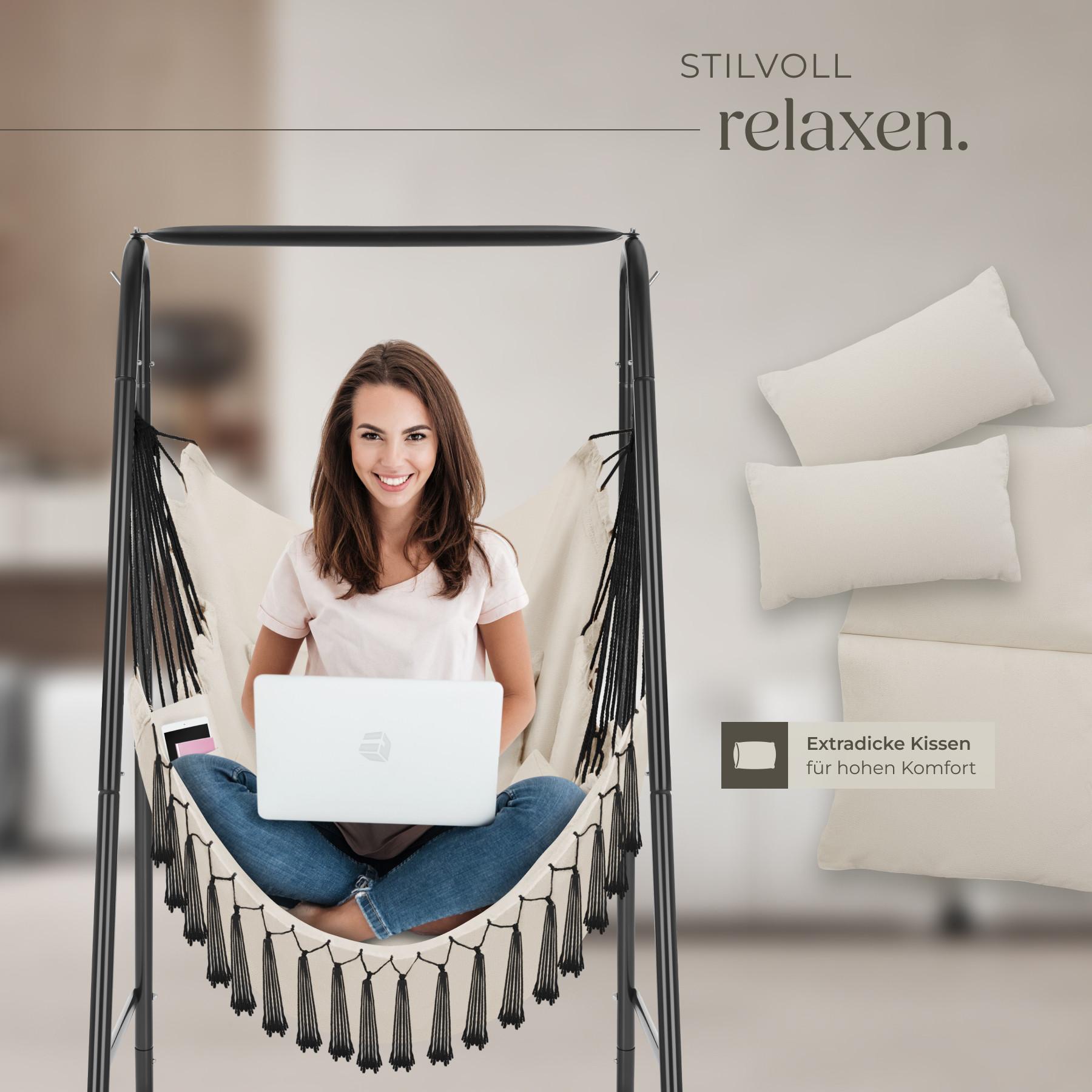 Tectake Hängesessel Alison, Boho-Style, Belastbarkeit 160kg