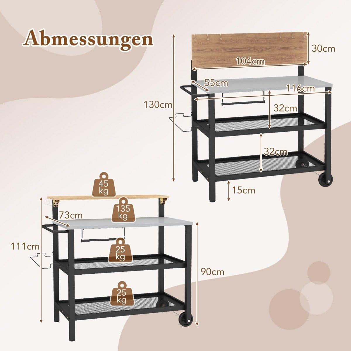Northix Grillwagen mit Aufklappbarem Tisch & Haken & Handtuchhalter & Müllbeutelhalter Grilltisch