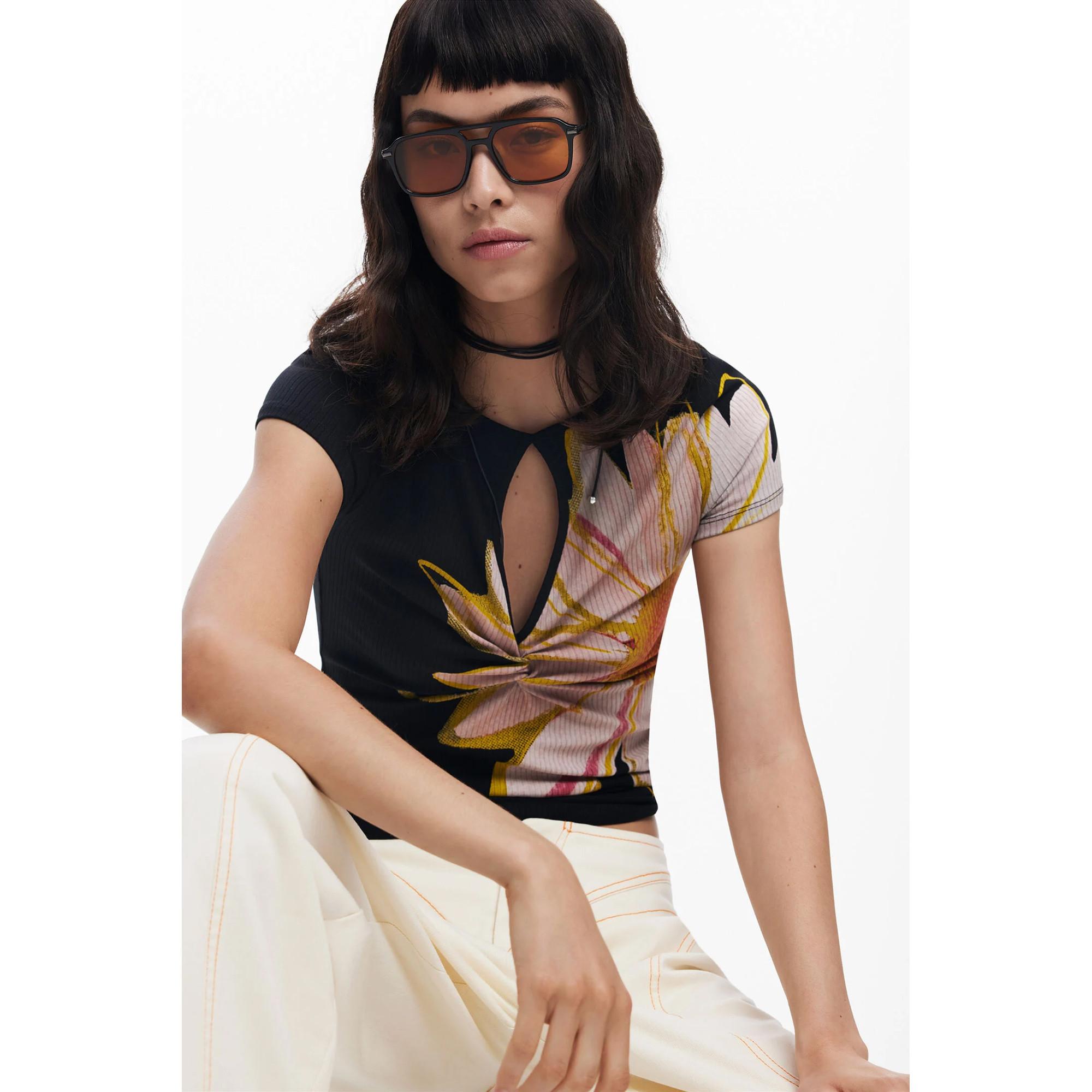 Desigual Kurzarm T-Shirt mit Blumenprint