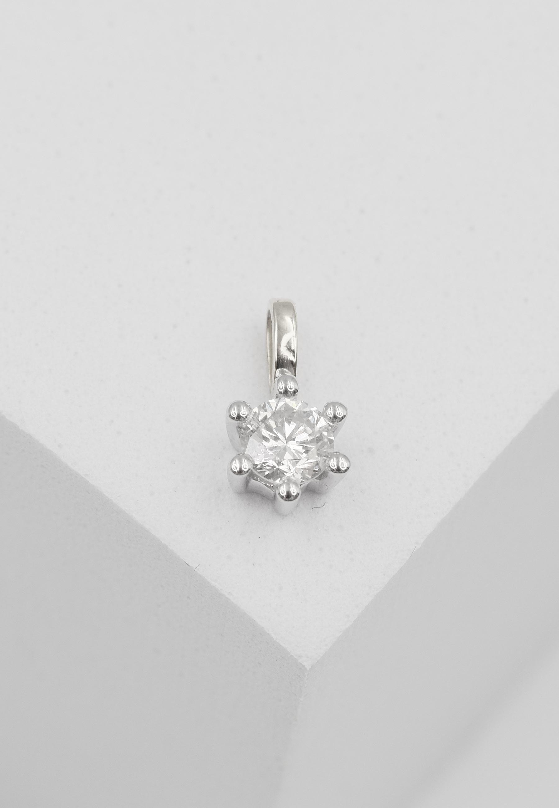 MUAU Schmuck Solitär Anhänger 6-Griff-Fassung Weissgold 750 Diamant 0.25ct. 9x7mm