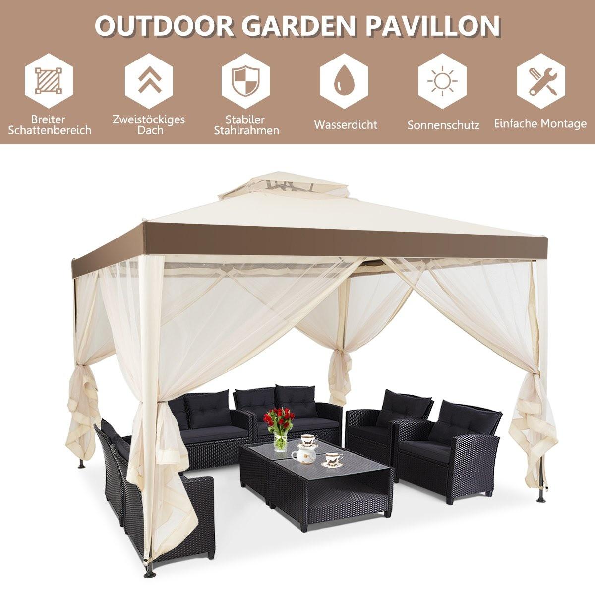 Northix Gartenpavillon Gartenzelt Camping Partyzelt mit 4 Seitenwänden 300 x 300 x 265 cm Beige