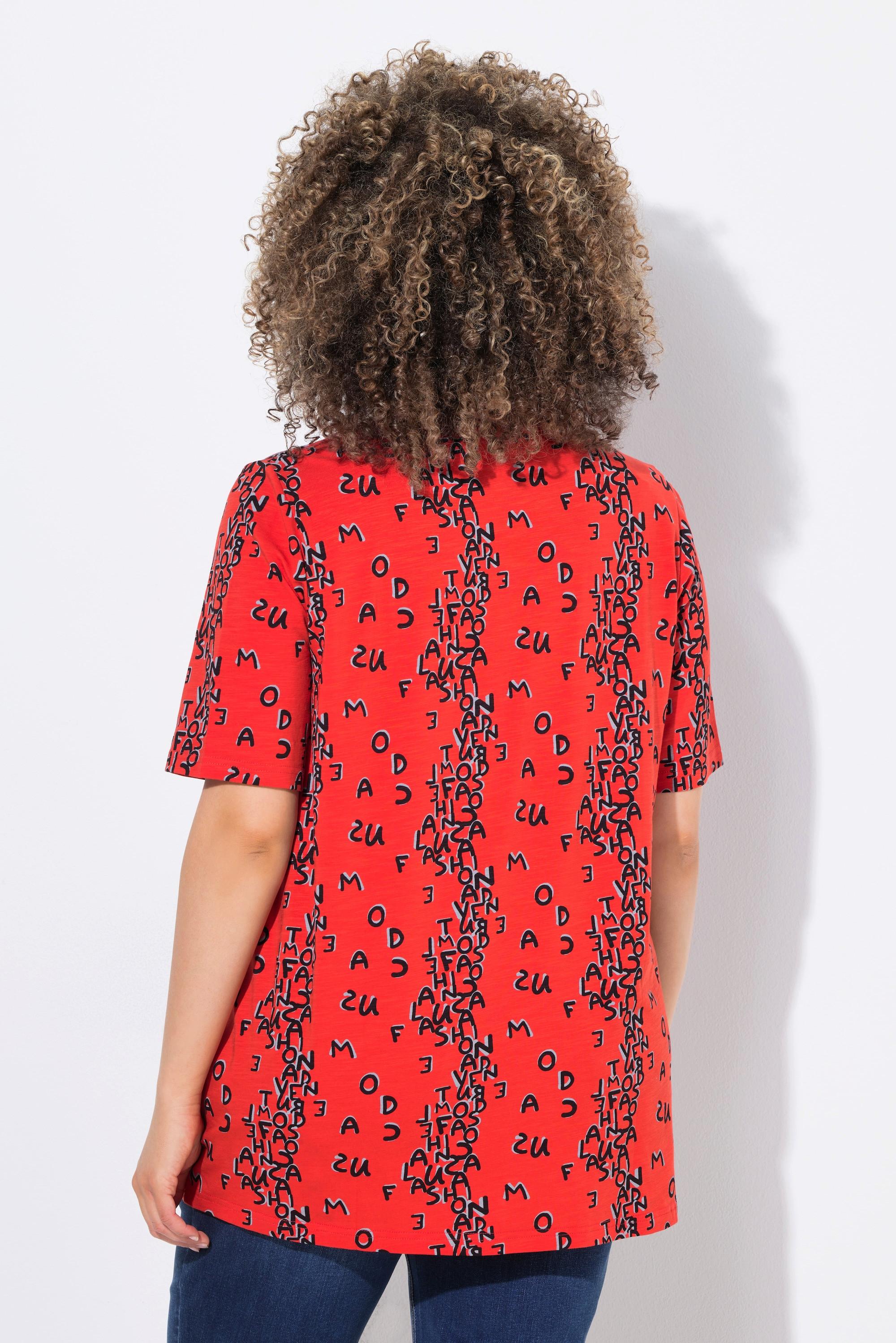 Ulla Popken A-Linie V-Ausschnitt Halbarm T-Shirt mit Buchstabenmuster
