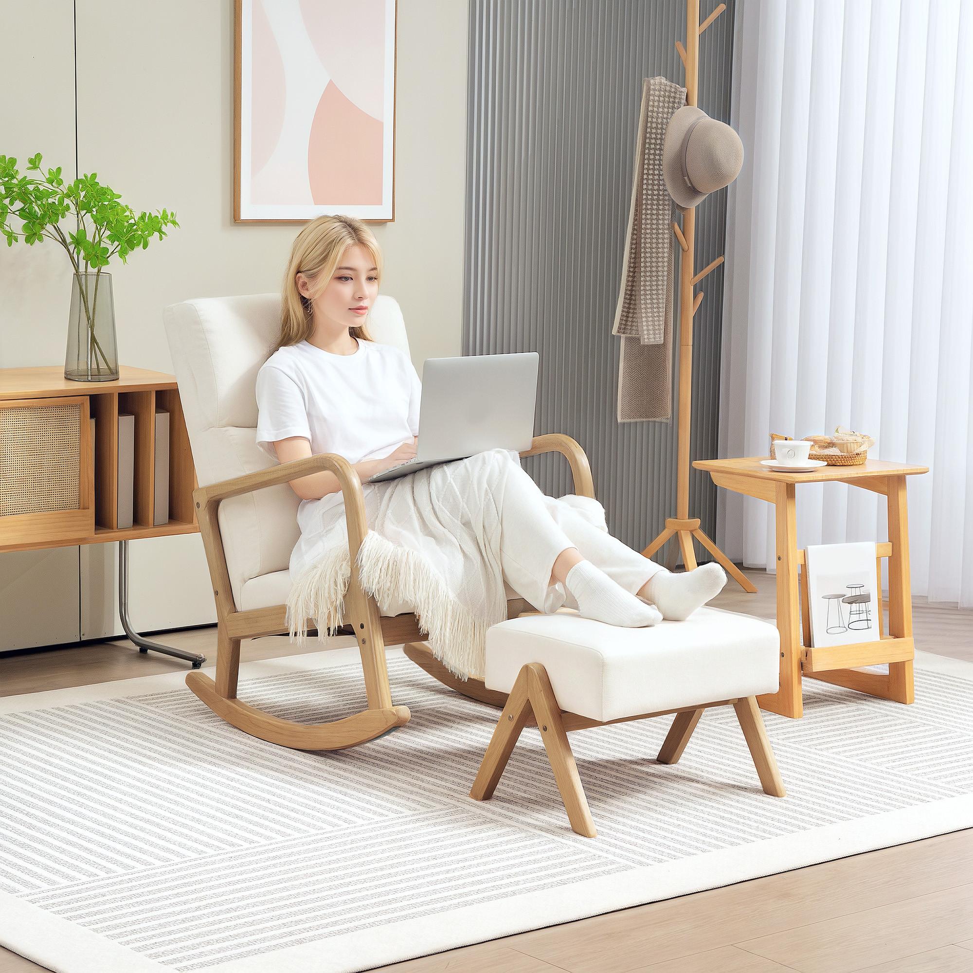 HOMCOM Schaukelstuhl mit Hocker