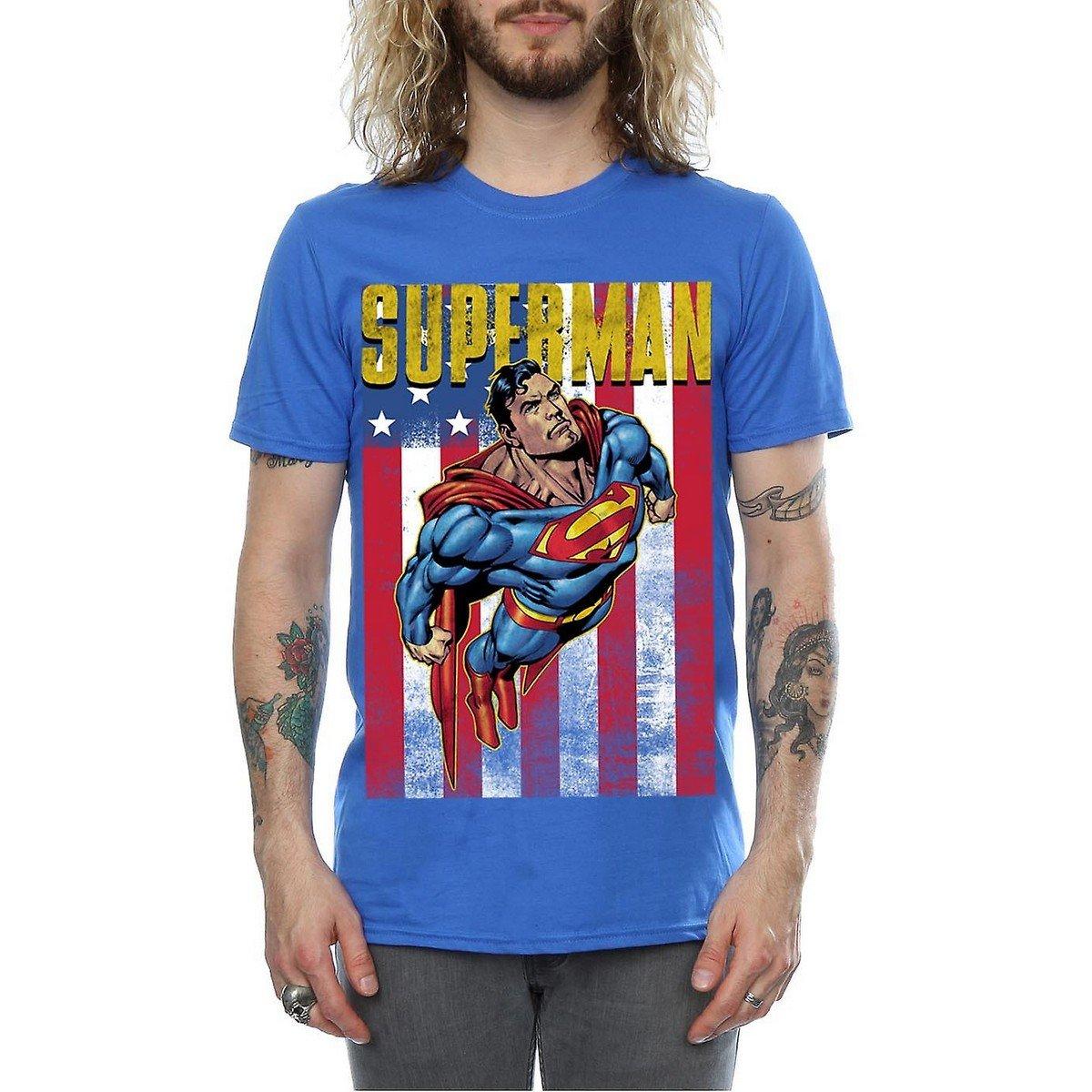 SUPERMAN Aktion Pose Amerikanische Flagge Print T-Shirt