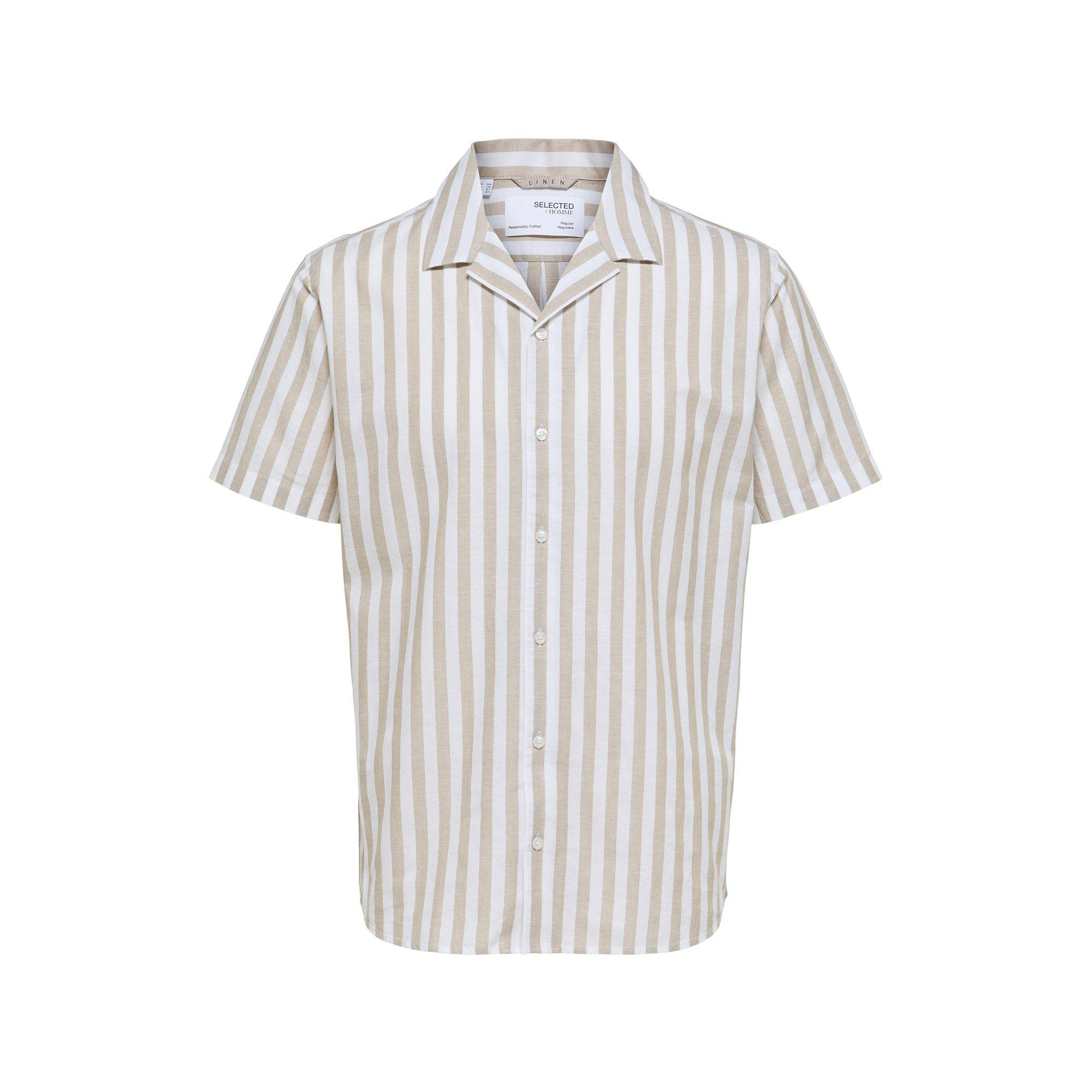 SELECTED Gestreiftes Kurzarm Leinenhemd Regular Fit
