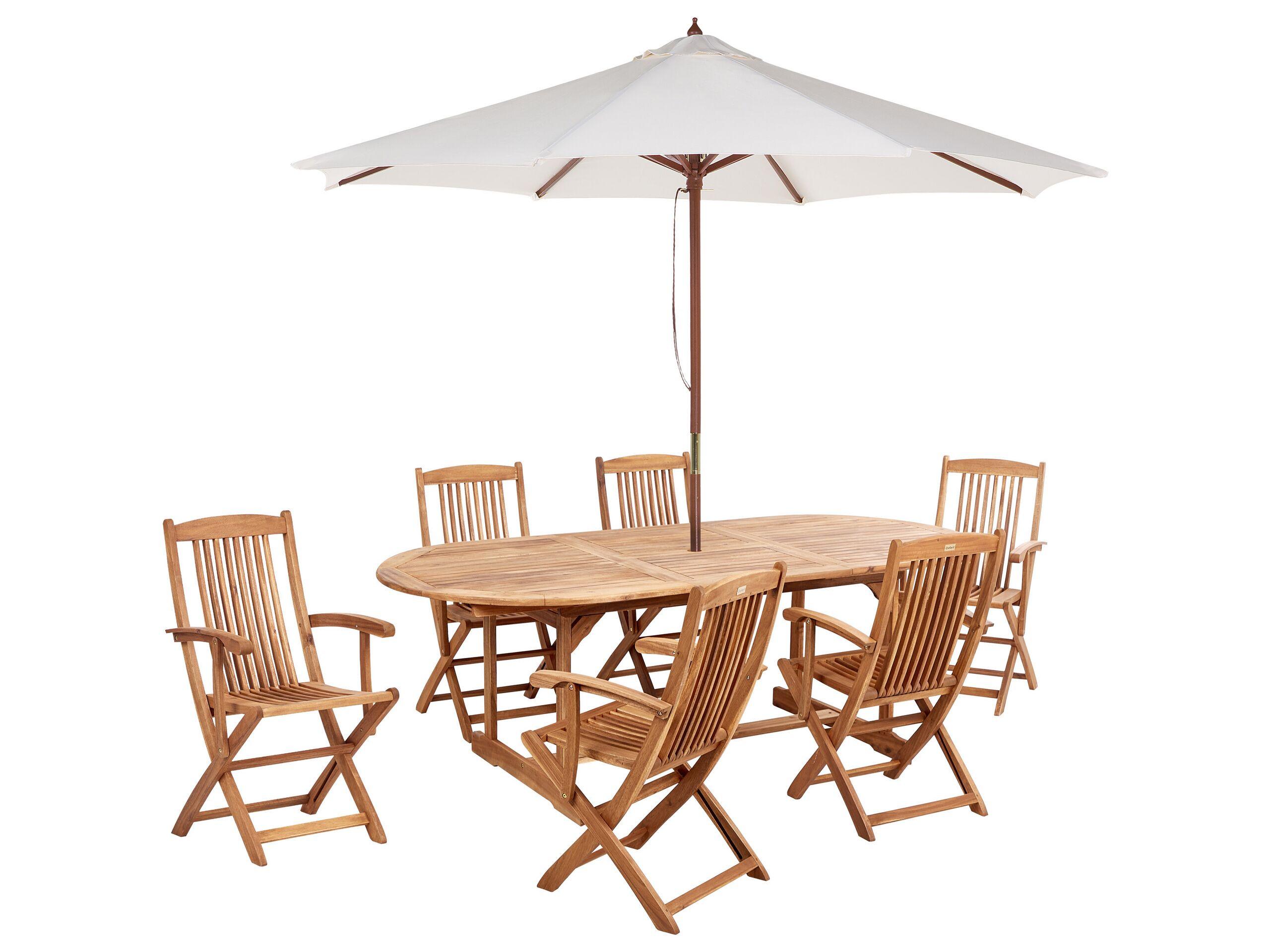 Beliani Gartentisch Set mit Schirm aus Akazienholz Klassisch MAUI II