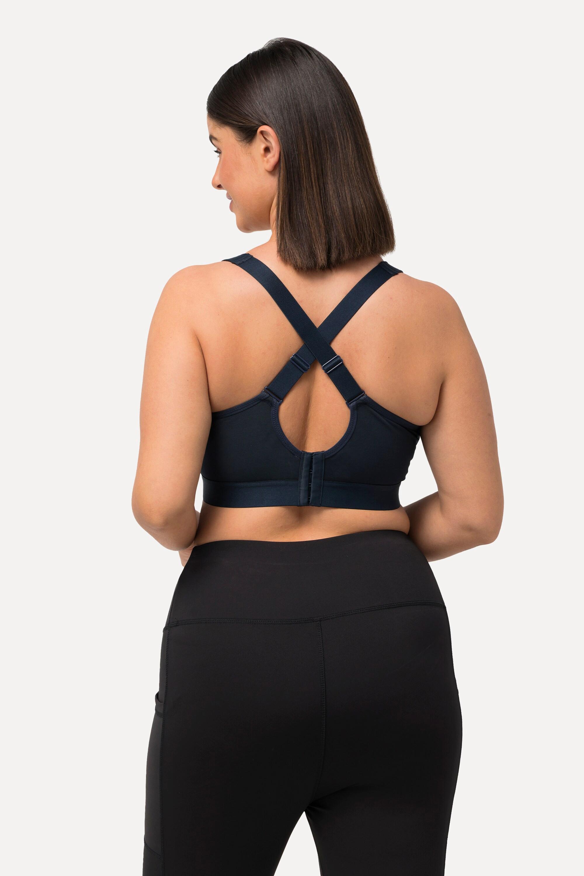 Ulla Popken Sport-BH, ohne Bügel, Zipper, gekreuzte Träger