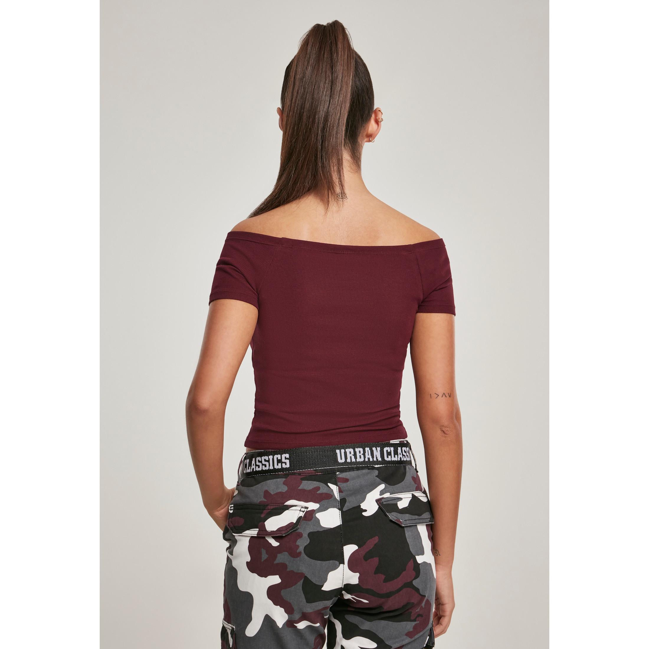 URBAN CLASSICS Geripptes Off Shoulder Crop T-Shirt
