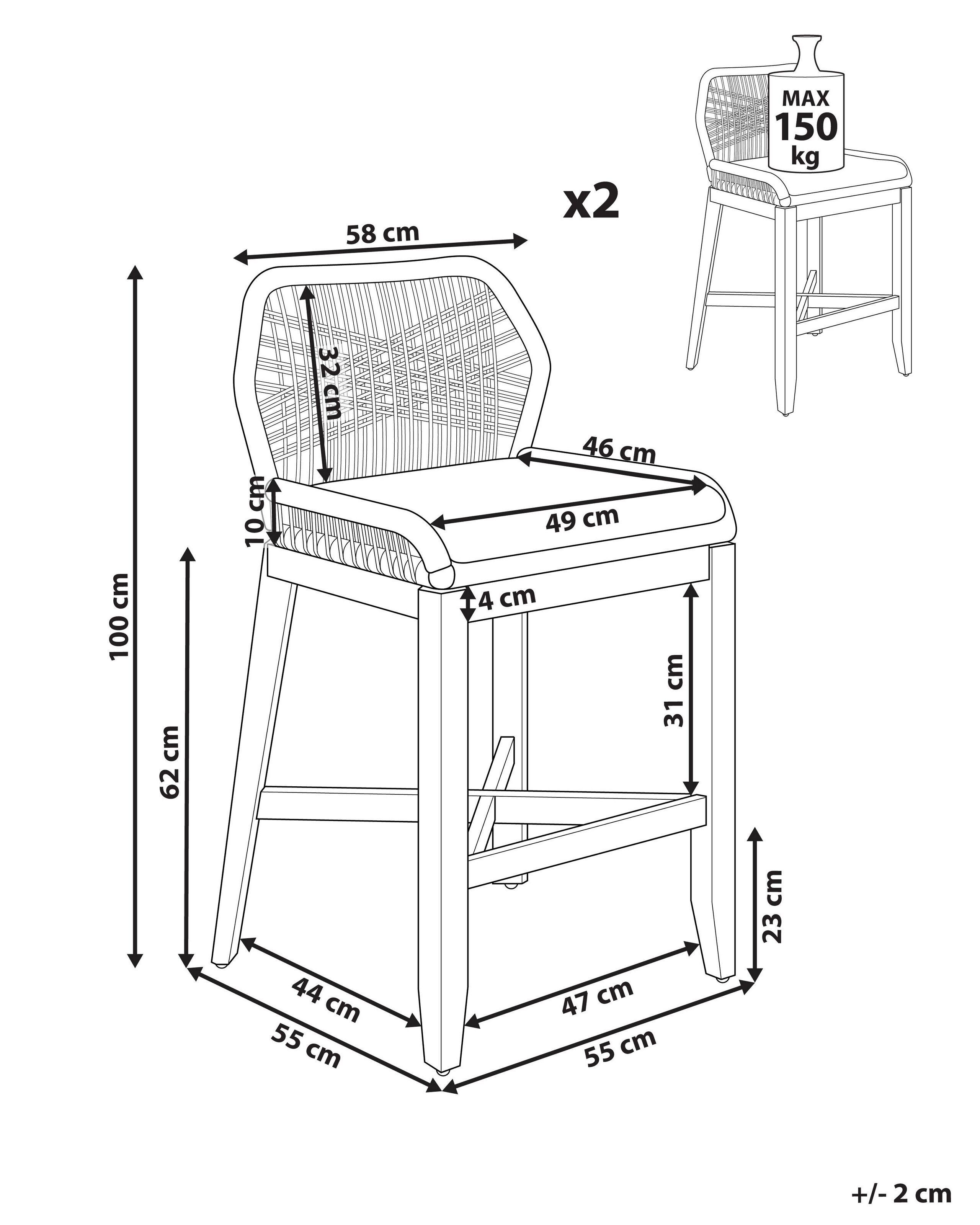 Beliani Garten-Barhocker 2er Set aus Akazienholz Boho TALAMONE