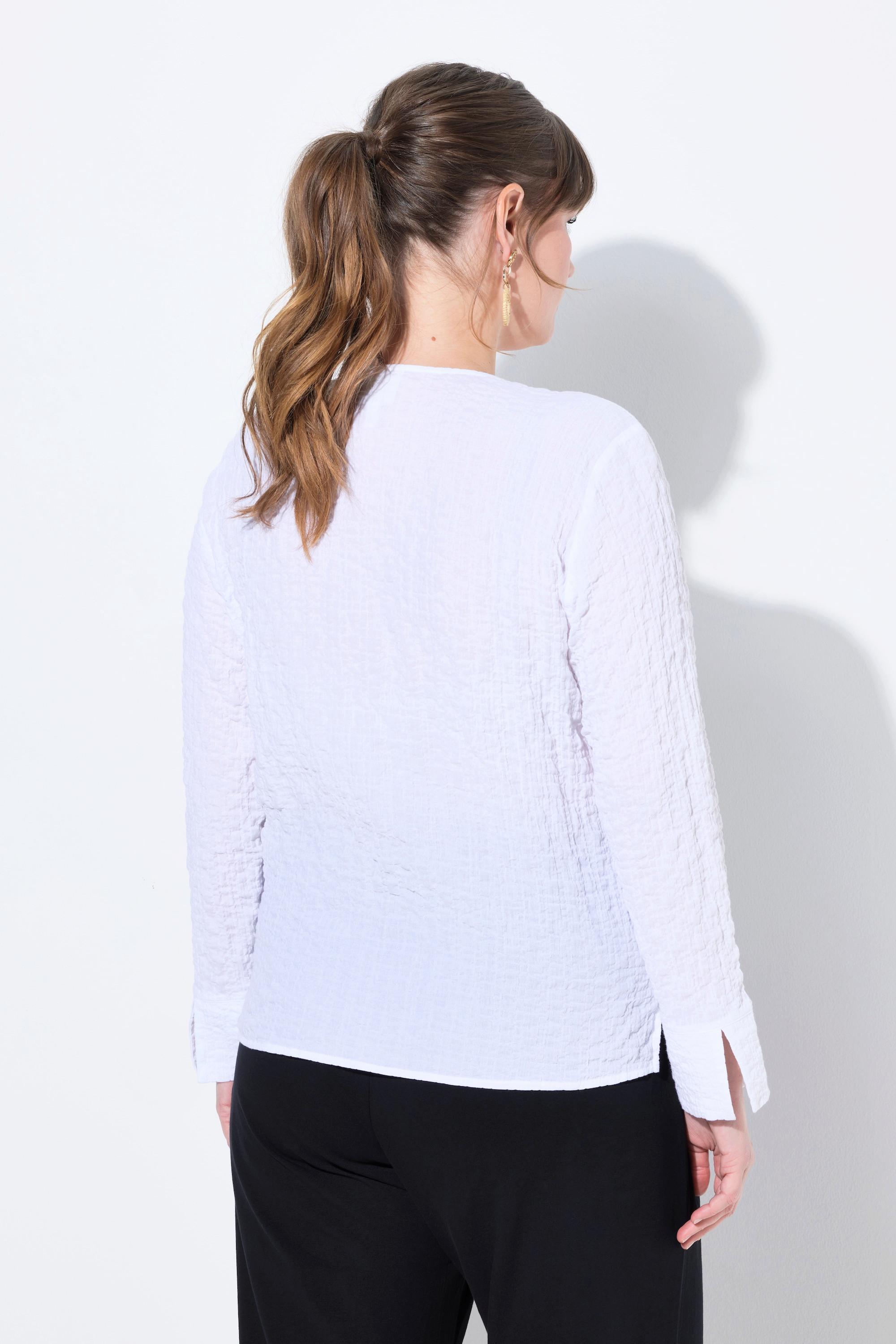 Ulla Popken Tunika-Bluse, Raffung, V-Ausschnitt, Langarm, Biobaumwolle