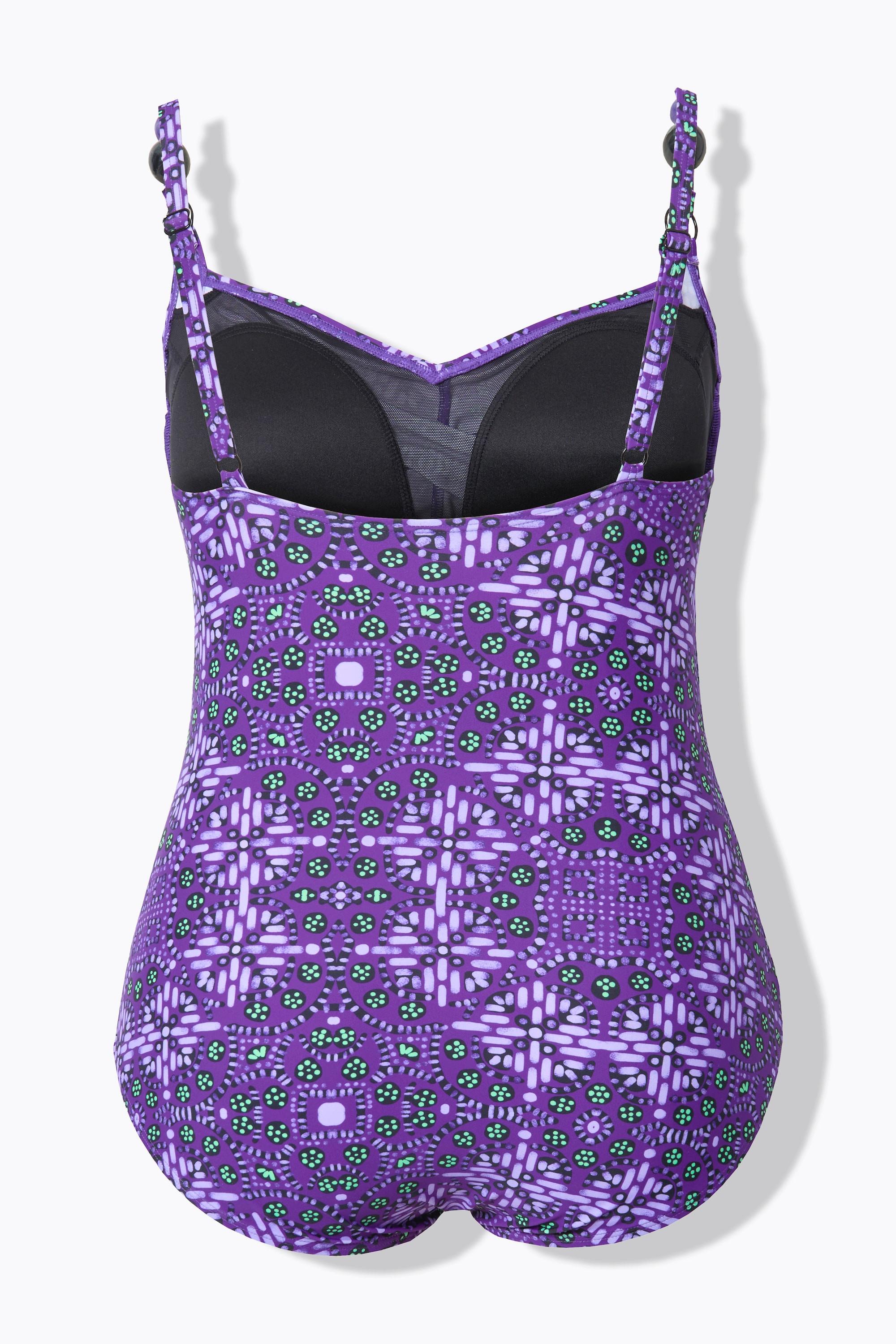 Ulla Popken Badeanzug, drapiert, Softcups, Zierperlen, recycelt