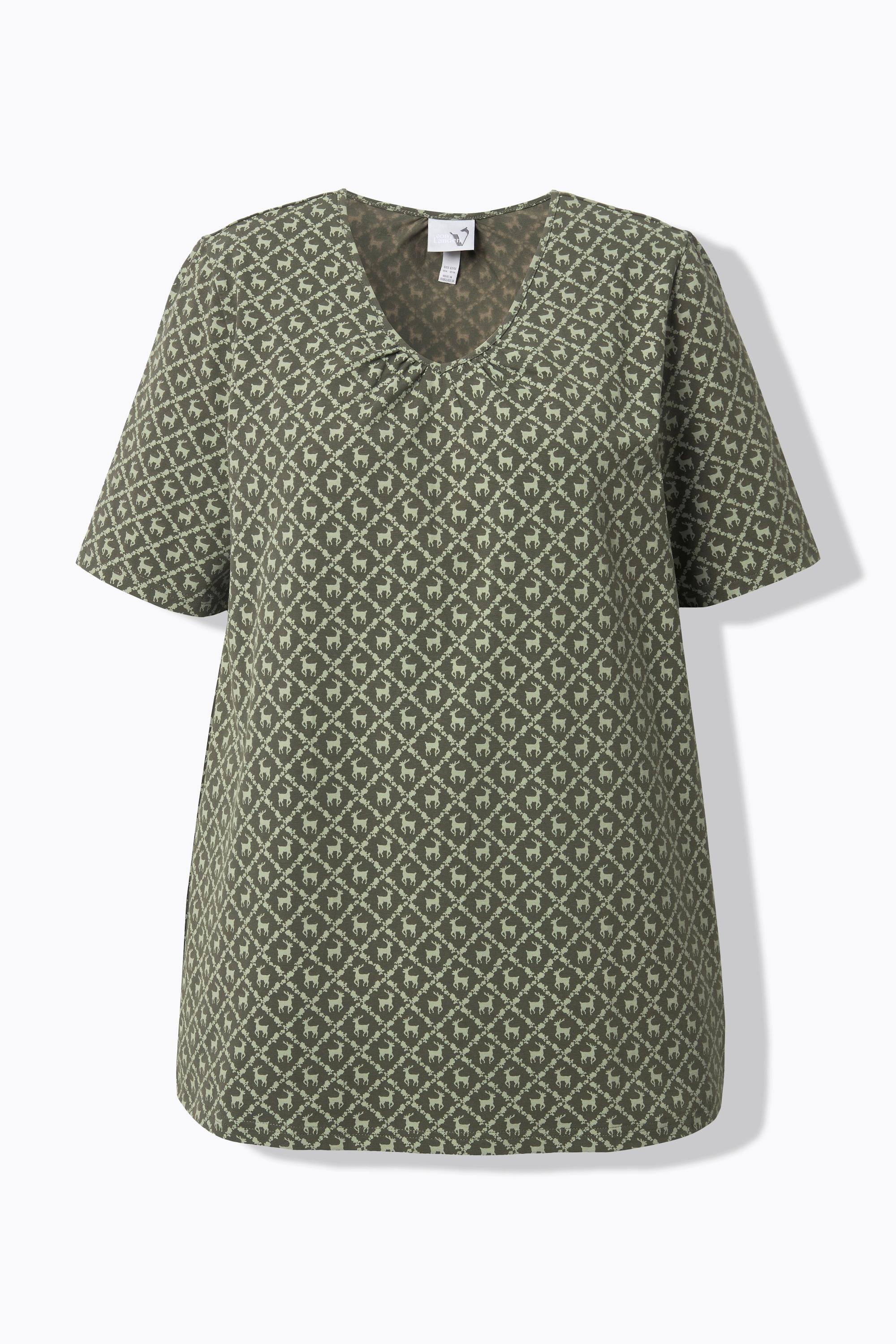 Ulla Popken T-Shirt Trachtenmuster A-Linie V-Ausschnitt Halbarm