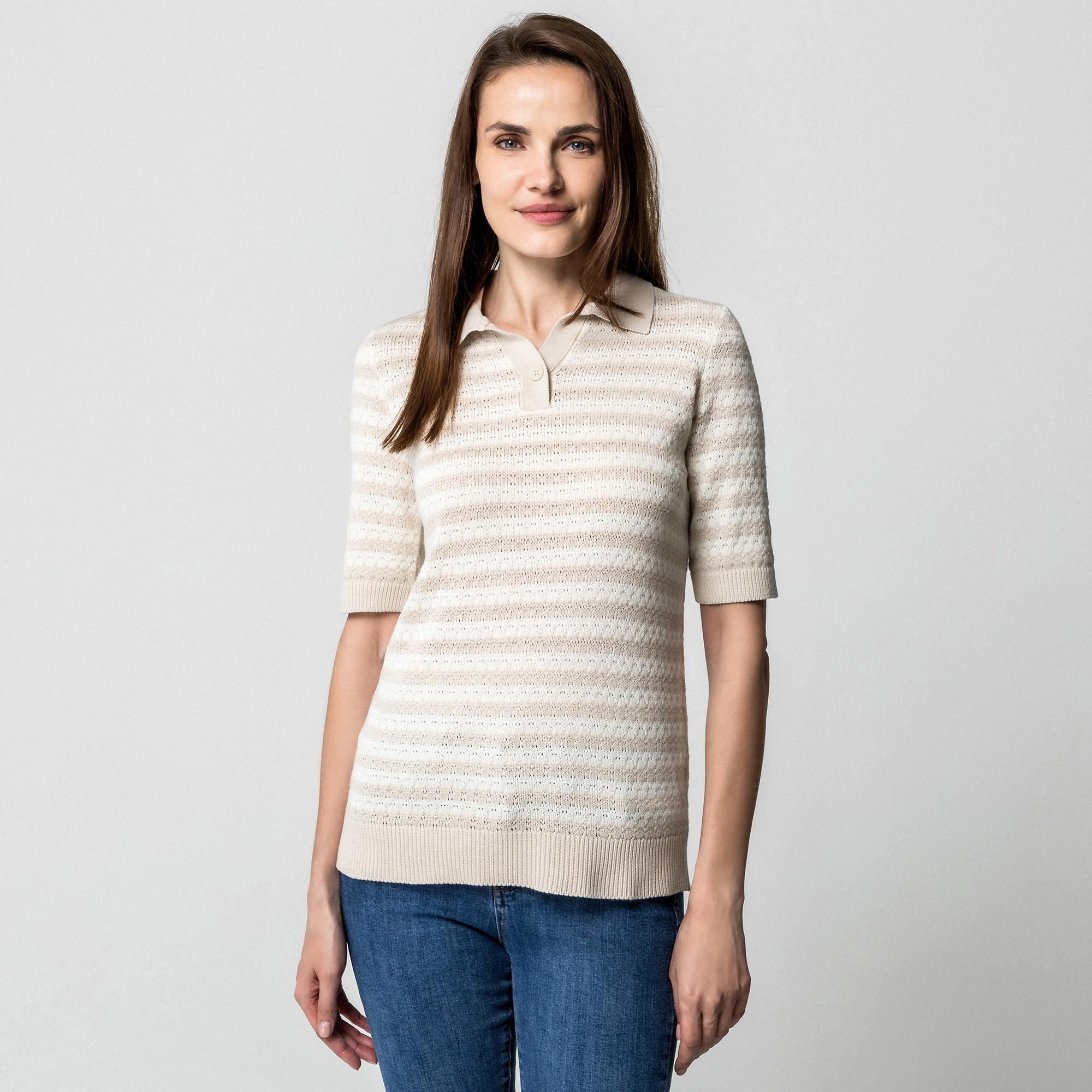 Manor Woman Gestreifter Kurzarm Polo Pullover