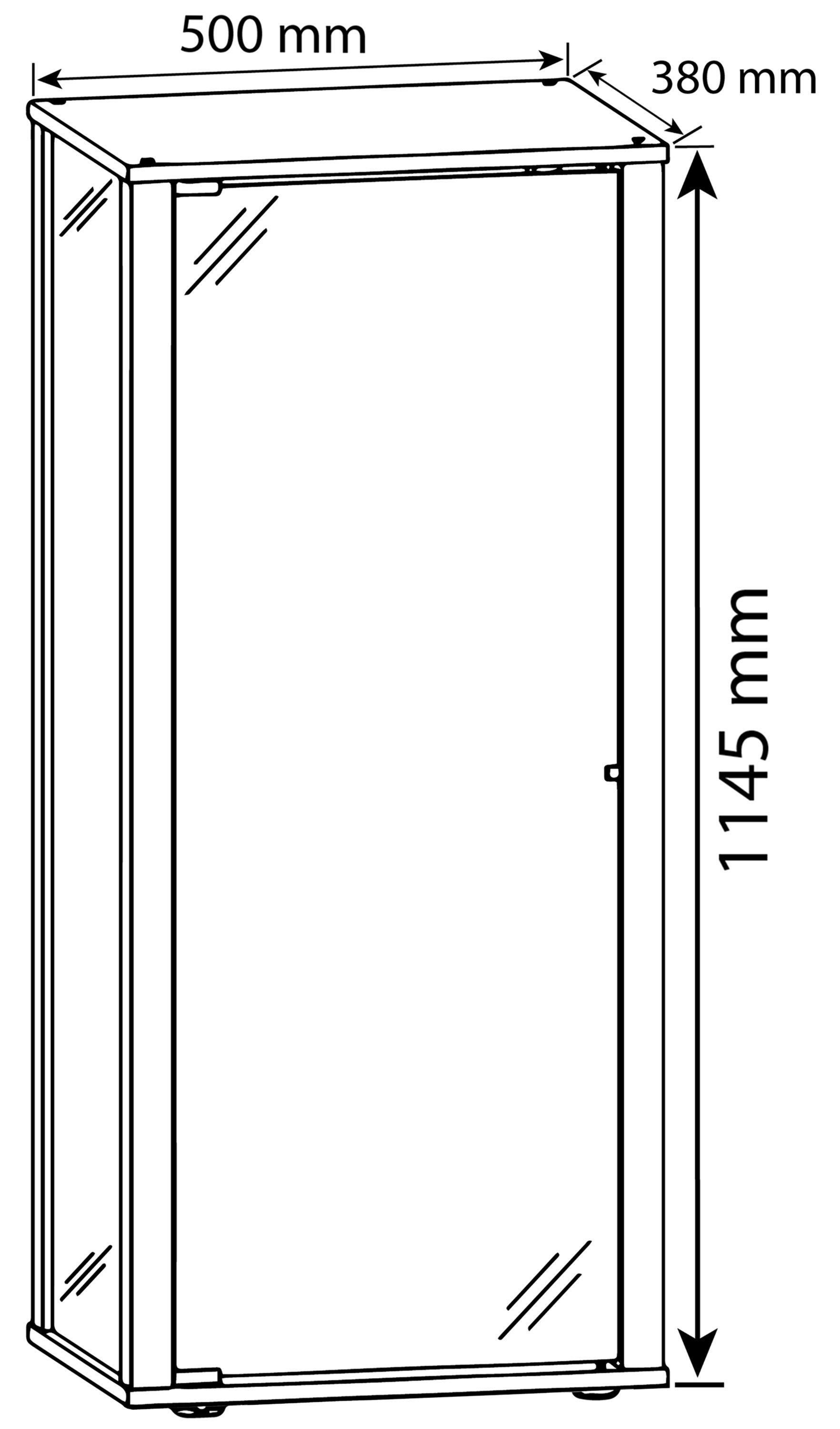 VCM Glasvitrine stehend | Vitrine Glas mit ESG-Sicherheitsglas | Maße ca. H. 115 x B. 50 x T. 38 cm | Standvitrine Glas | Modern und platzsparend | Glas