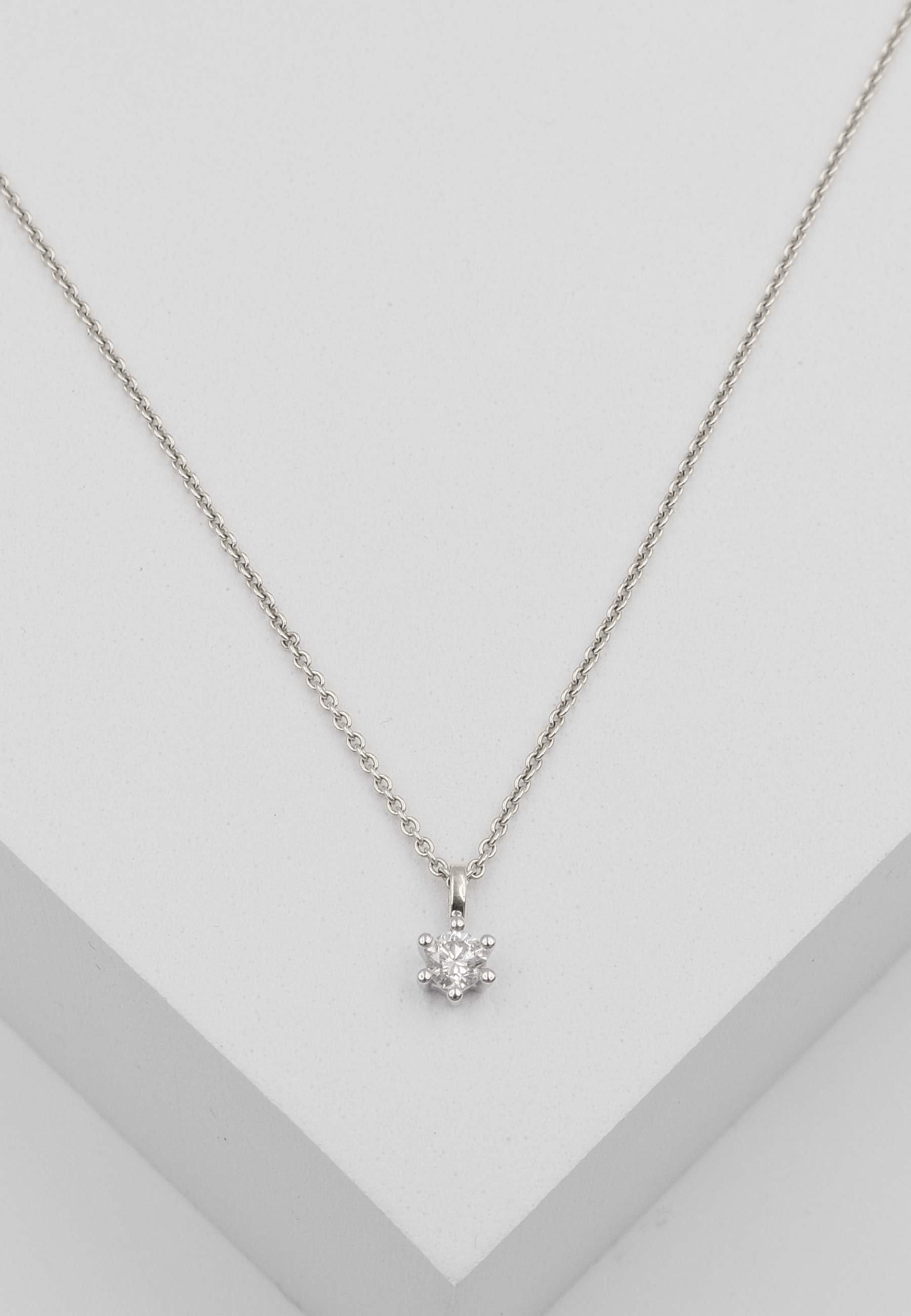 MUAU Schmuck Solitär Anhänger 6-Griff-Fassung Weissgold 750 Diamant 0.25ct. 9x7mm