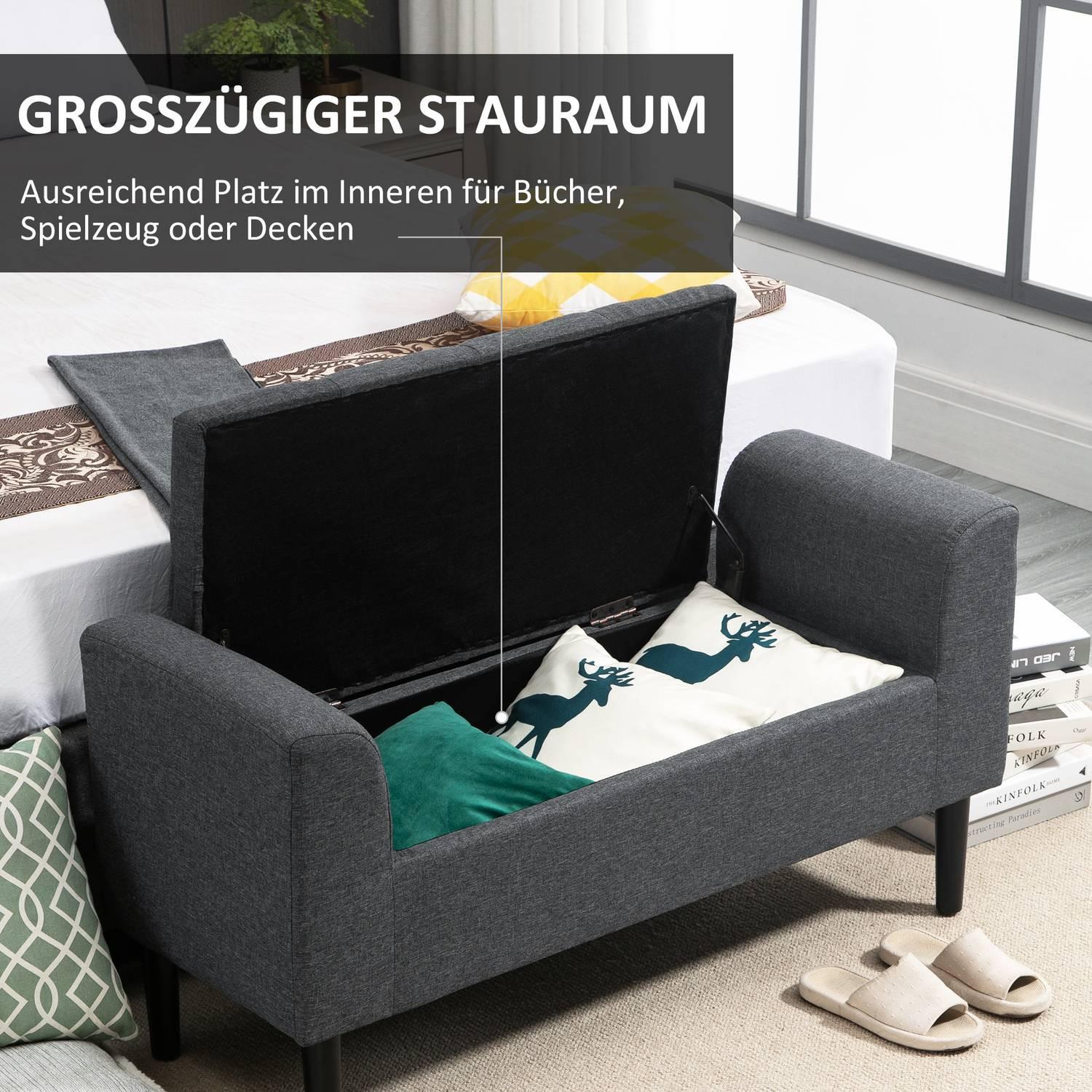 Northio Sitzbank Mit Stauraum Polsterbank Sitzhocker Sitztruhe Belastbar Bis 130 Kg Leinen-Touch Gummiholz Dunkelgrau 116 X 44 X 58 Cm