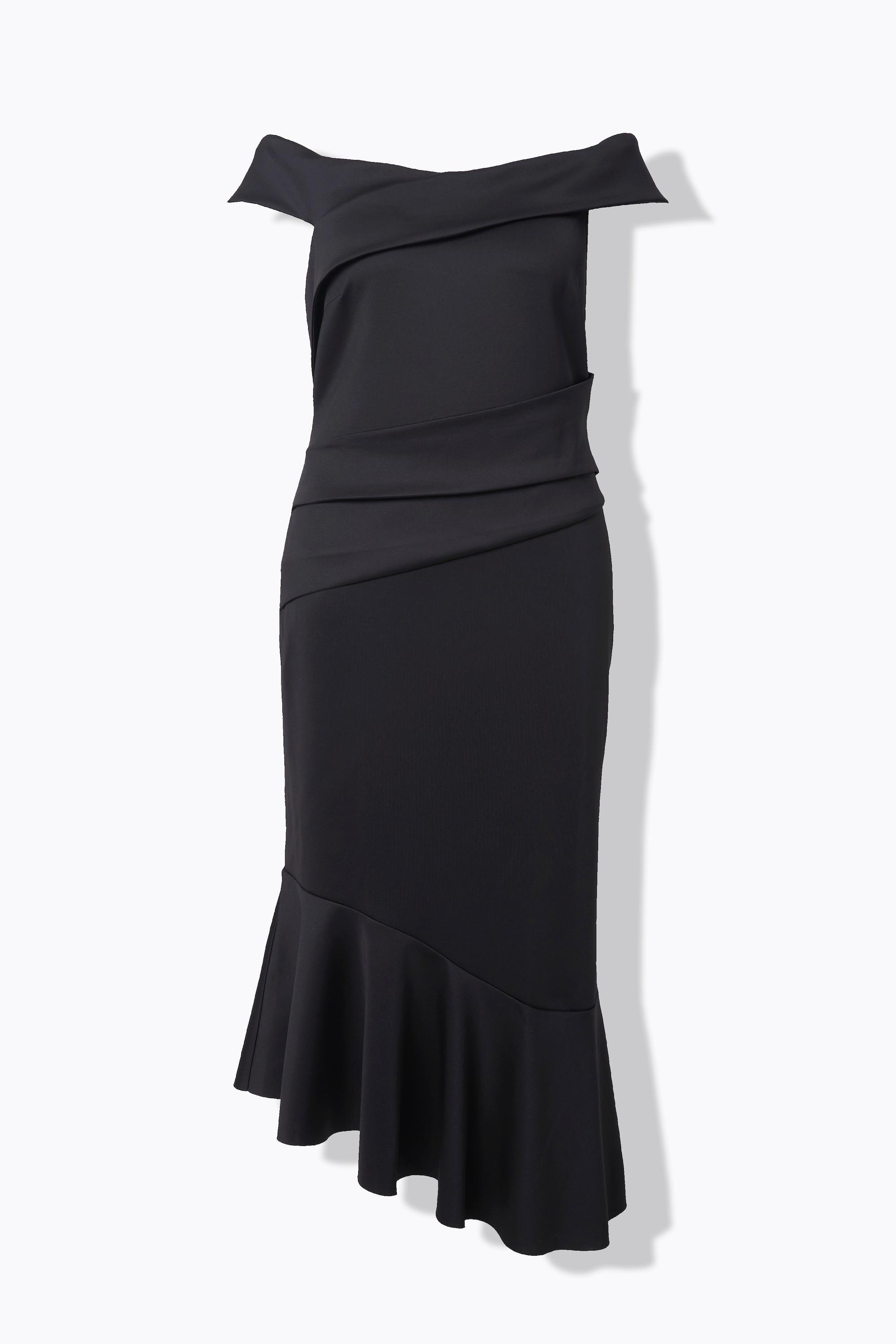 Ulla Popken Scuba Maxikleid Carmenausschnitt Drapierung