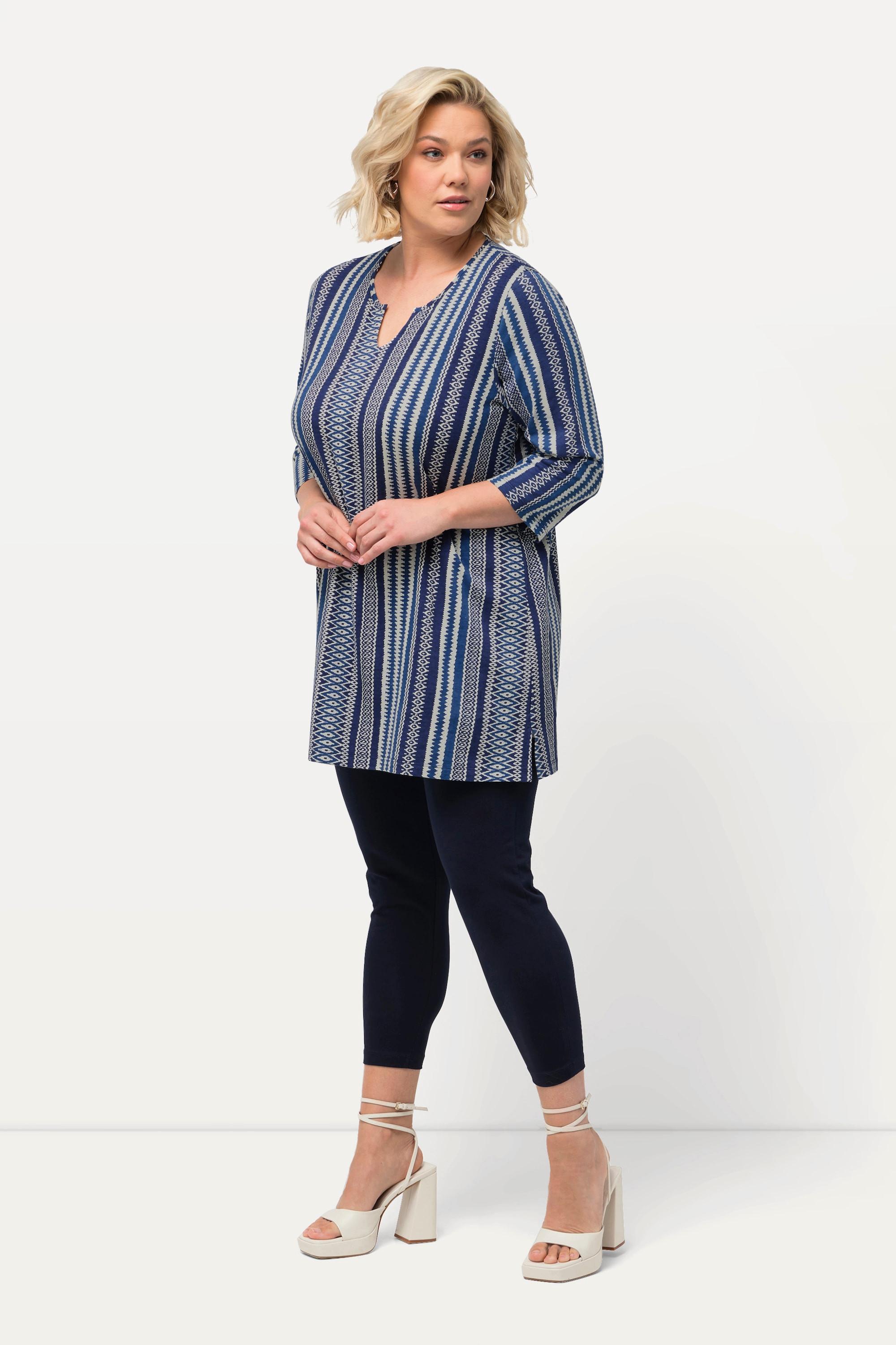 Ulla Popken Longshirt Musterstreifen Tunika-Ausschnitt 3/4-Arm