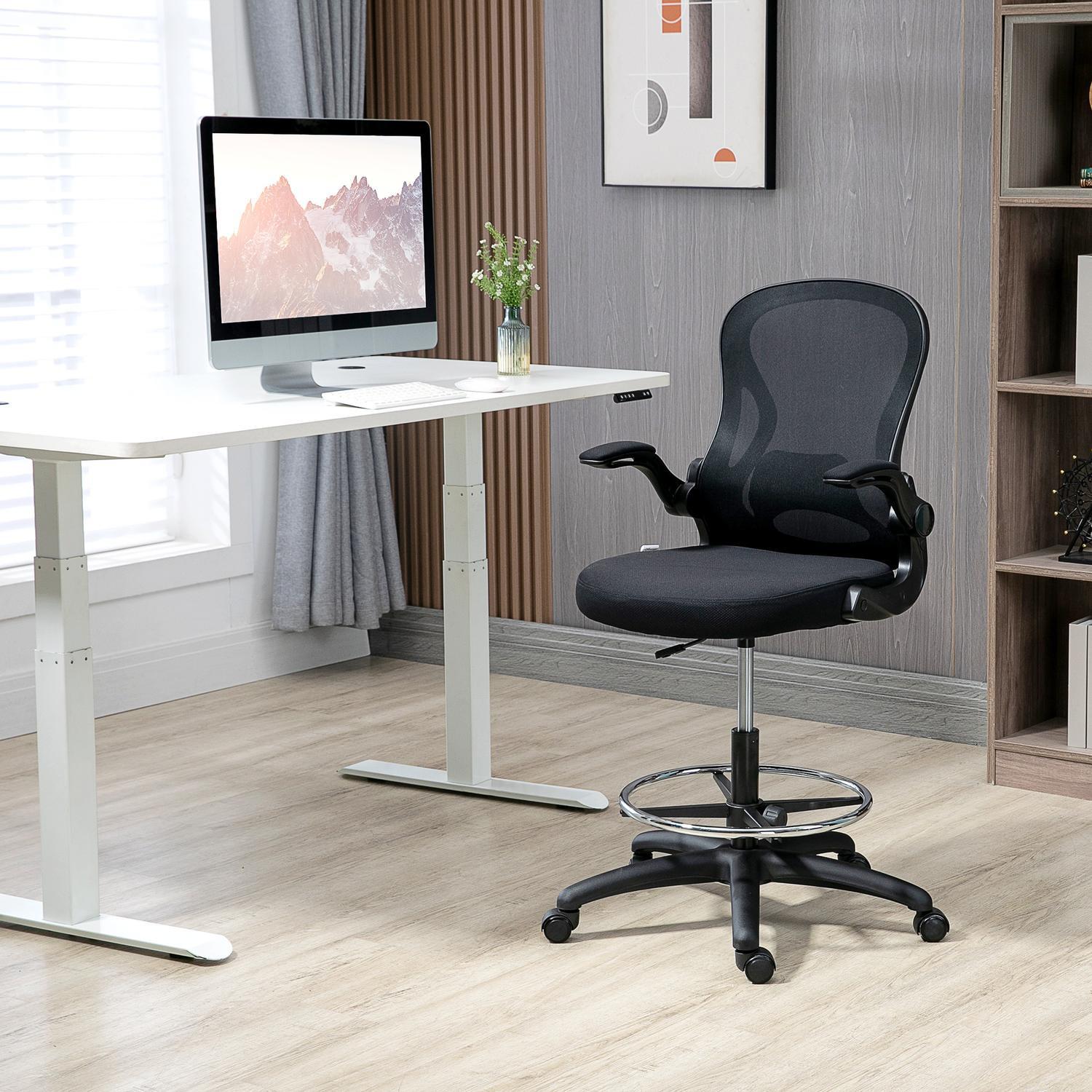 Northio Bürostuhl Ergonomischer Arbeitsstuhl Mit Verstellbarem Fußring, 110-130 Cm Höhenverstellbar, Rollen, Lendenwirbelstütze, Schwarz