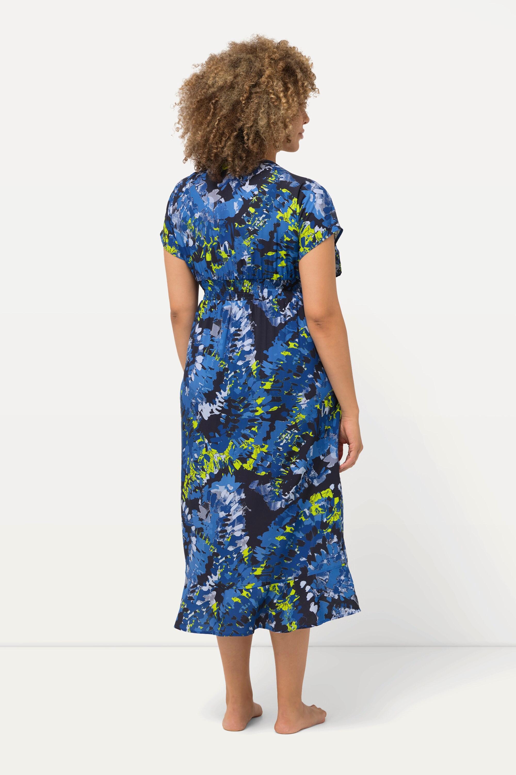 Ulla Popken Wickel-Kaftan Volantsaum Rundhals Halbarm