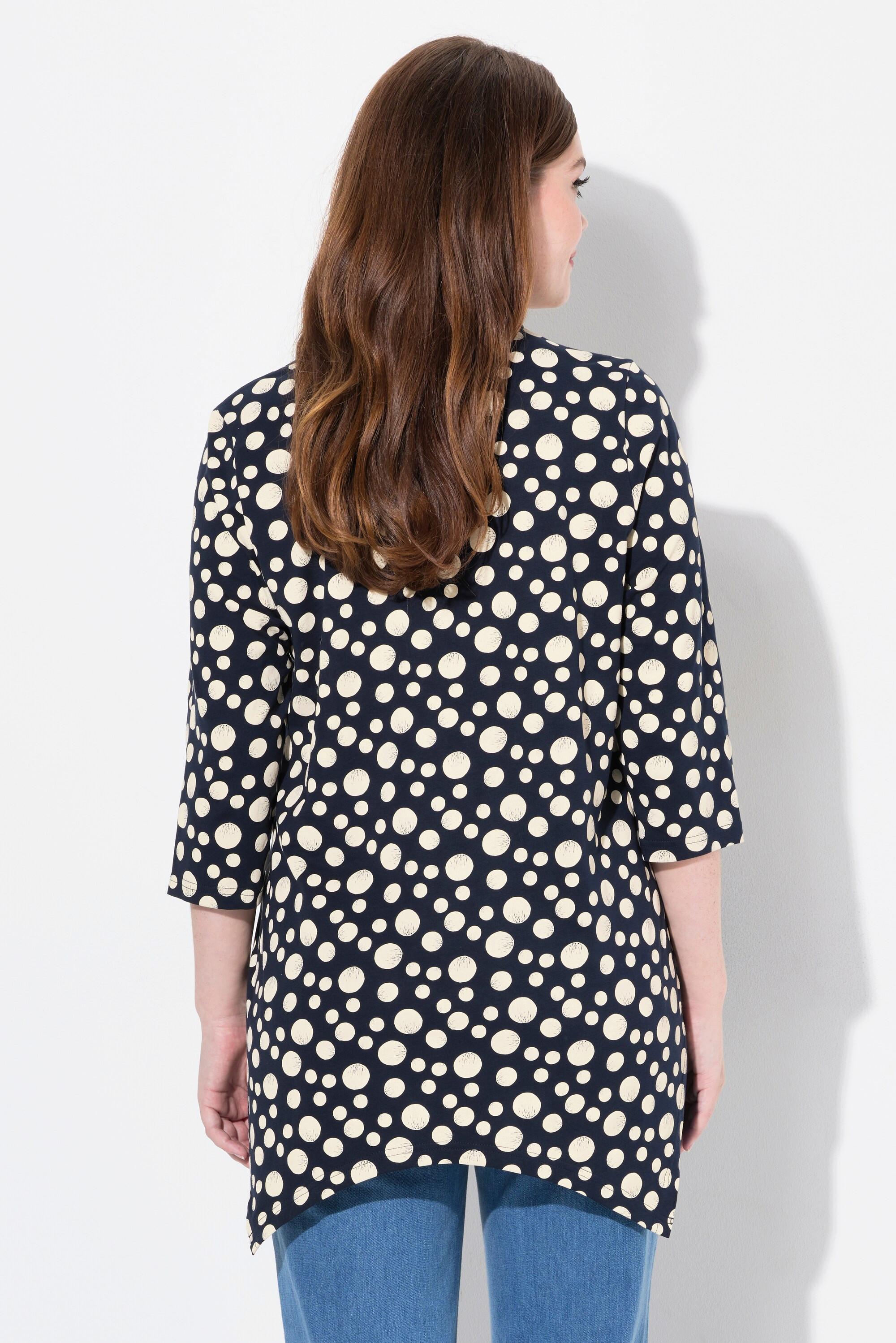 Ulla Popken Polka Dot V-Ausschnitt 3/4 Arm Shirt mit Zipfelsaum