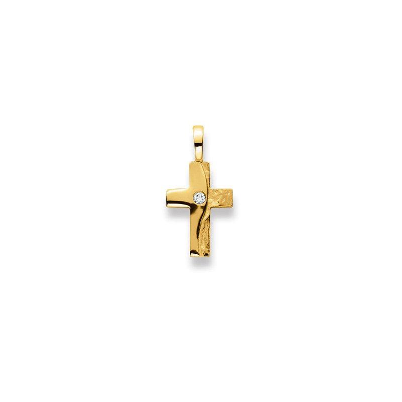 MUAU Schmuck Anhänger Kreuz Gelbgold 750 Diamant 0.025ct. 22x11mm