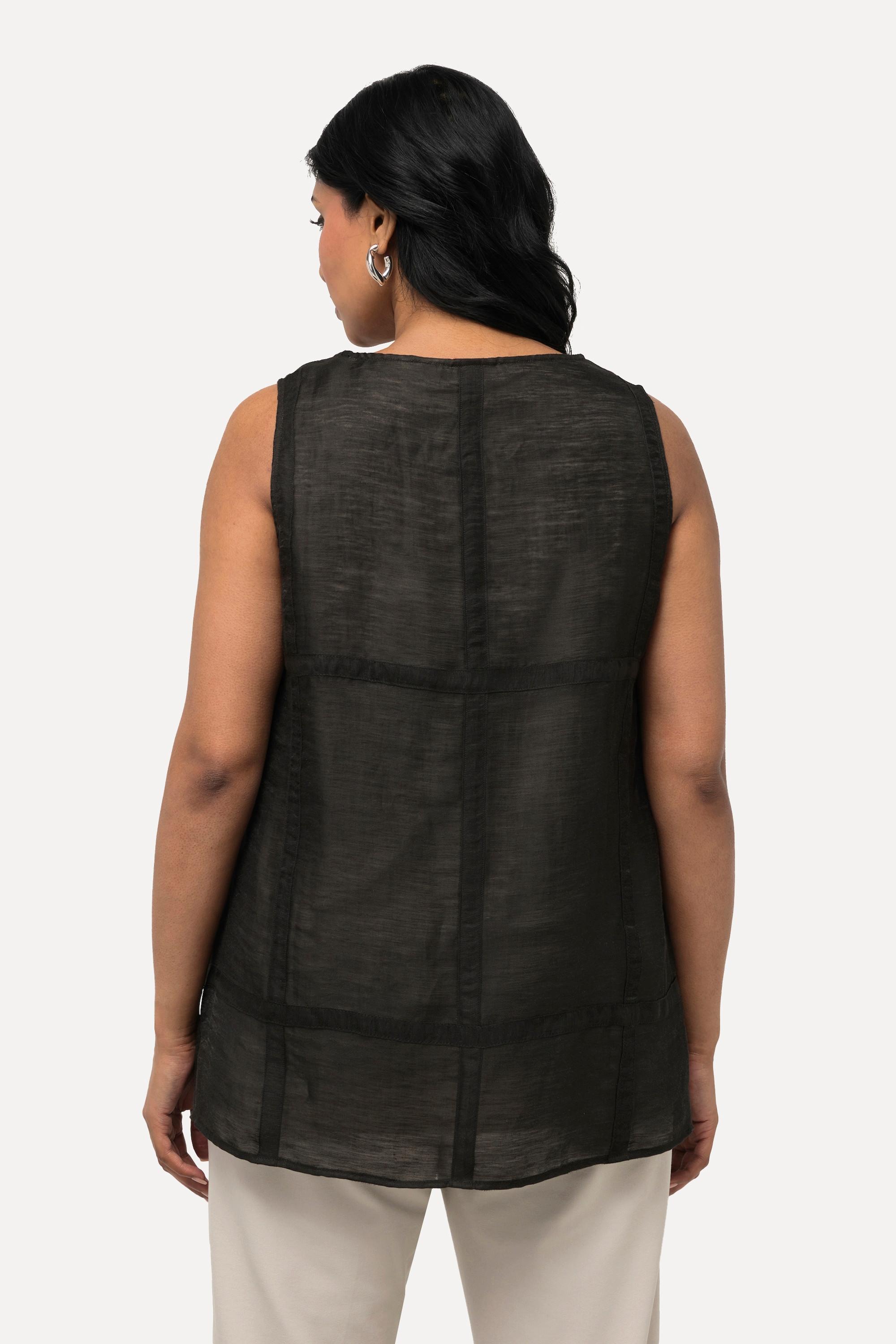 Ulla Popken Leinenmix Blusentop mit Stepp-Karo