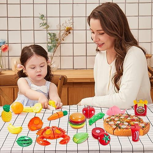 Activity-board 31 Stück Einkaufswagen Küchenspielzeug für Kinder Schneiden Obst Gemüse Lebensmittel Spielzeug