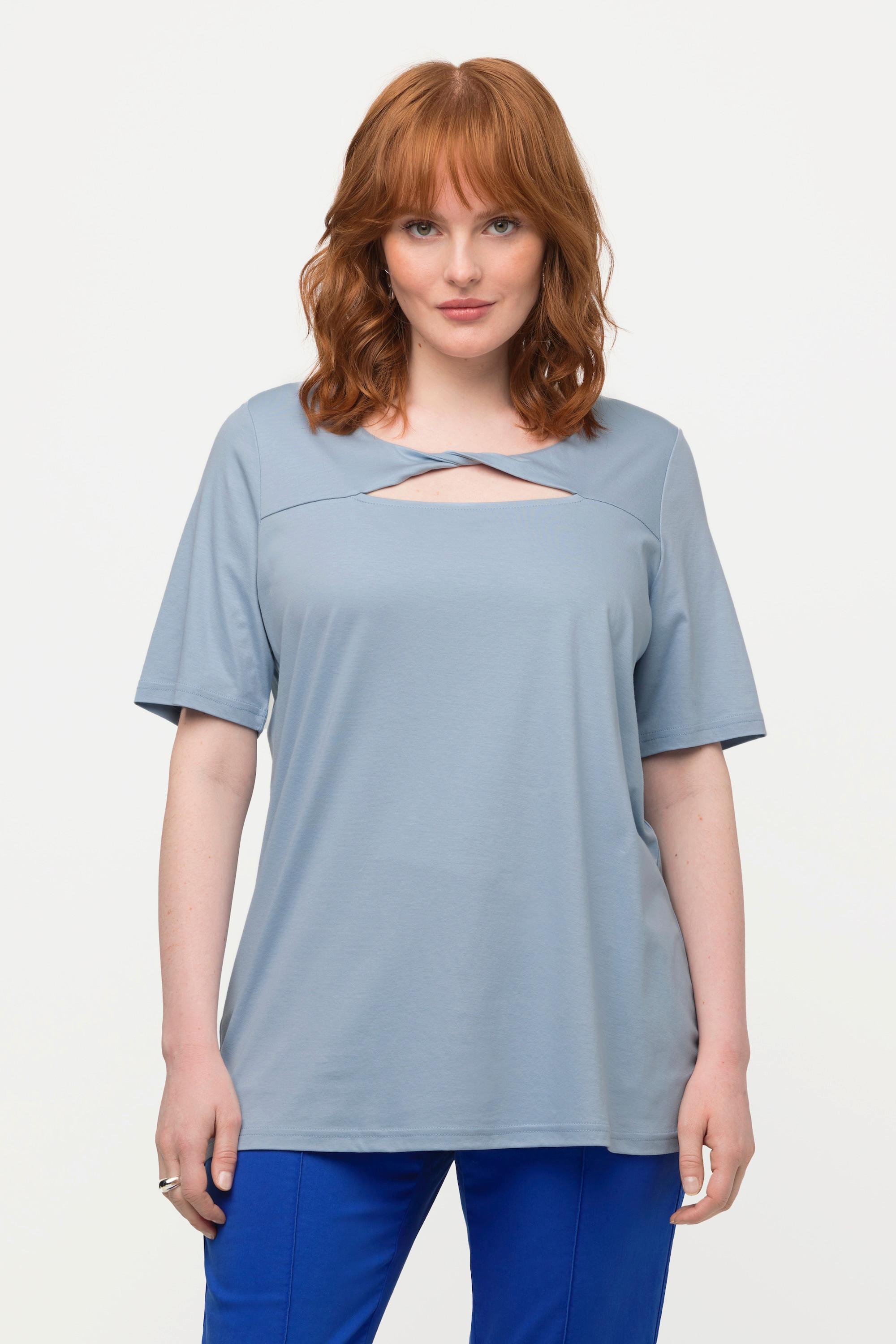 Ulla Popken Drapierung Cut-Out V-Ausschnitt Halbarm T-Shirt