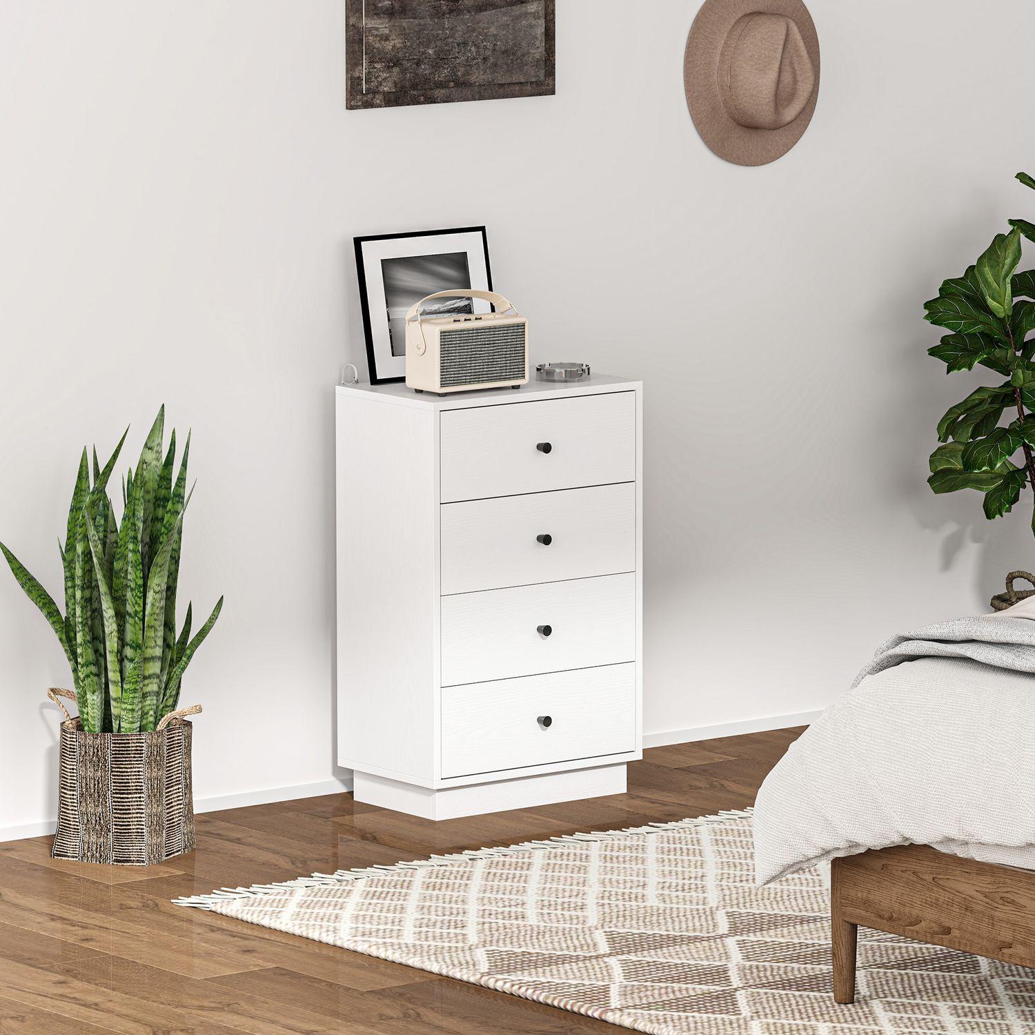 Northio Kommode Sideboard mit 4 Schubladen Schrank aus Holzwerkstoff Aufbewahrungsschrank im Modern Stil Schubladenschrank Kommodenschrank für Wohnzimmer Schlafzimmer Flur 47 x 29 x 75 cm Weiß |