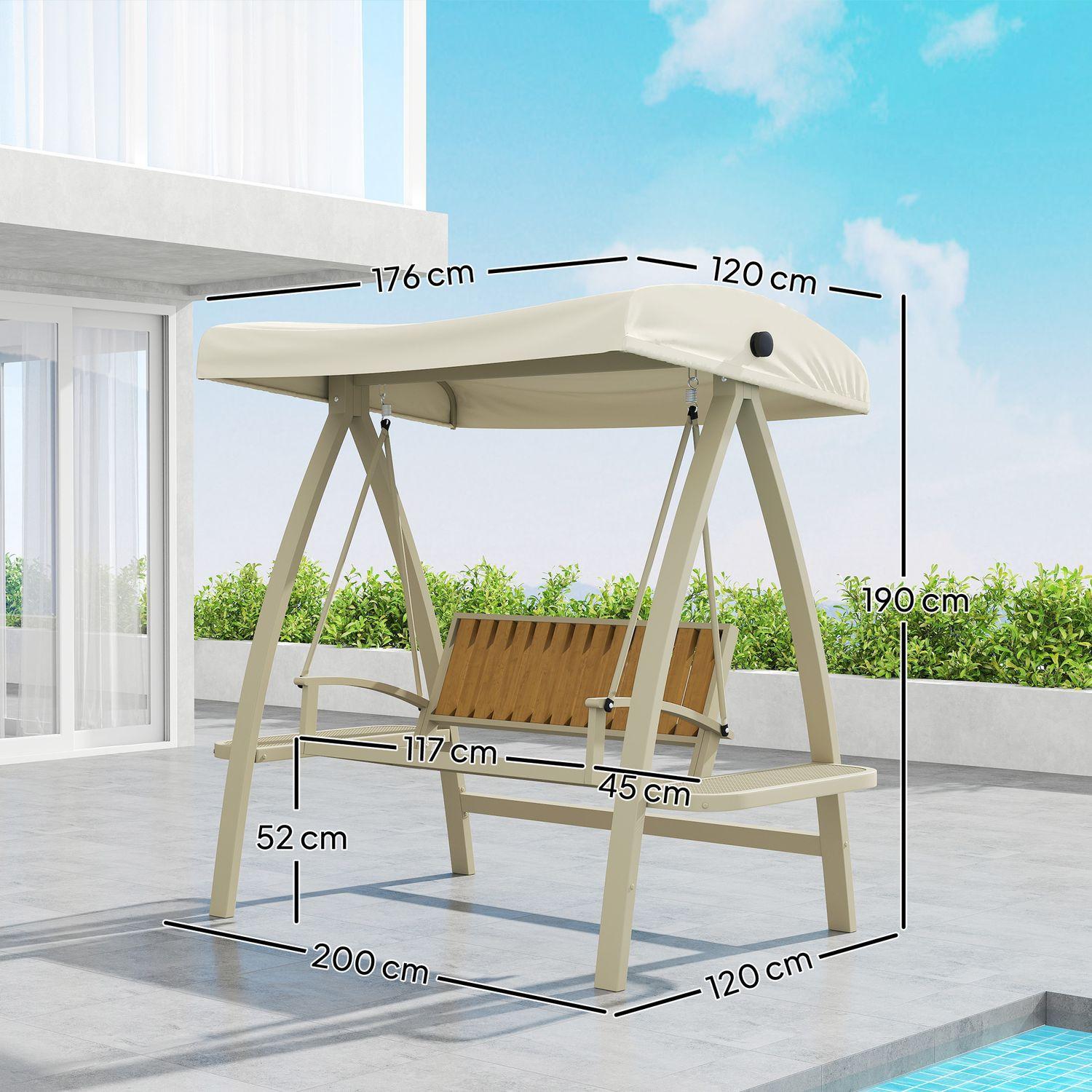 Northio Hollywoodschaukel 2-Sitzer Gartenschaukel mit verstellbarem Sonnendach, Seitentisch, Schaukelbank belastbar bis 240kg, für Garten, Terrasse, 200 x 120 x 190cm, Beige |