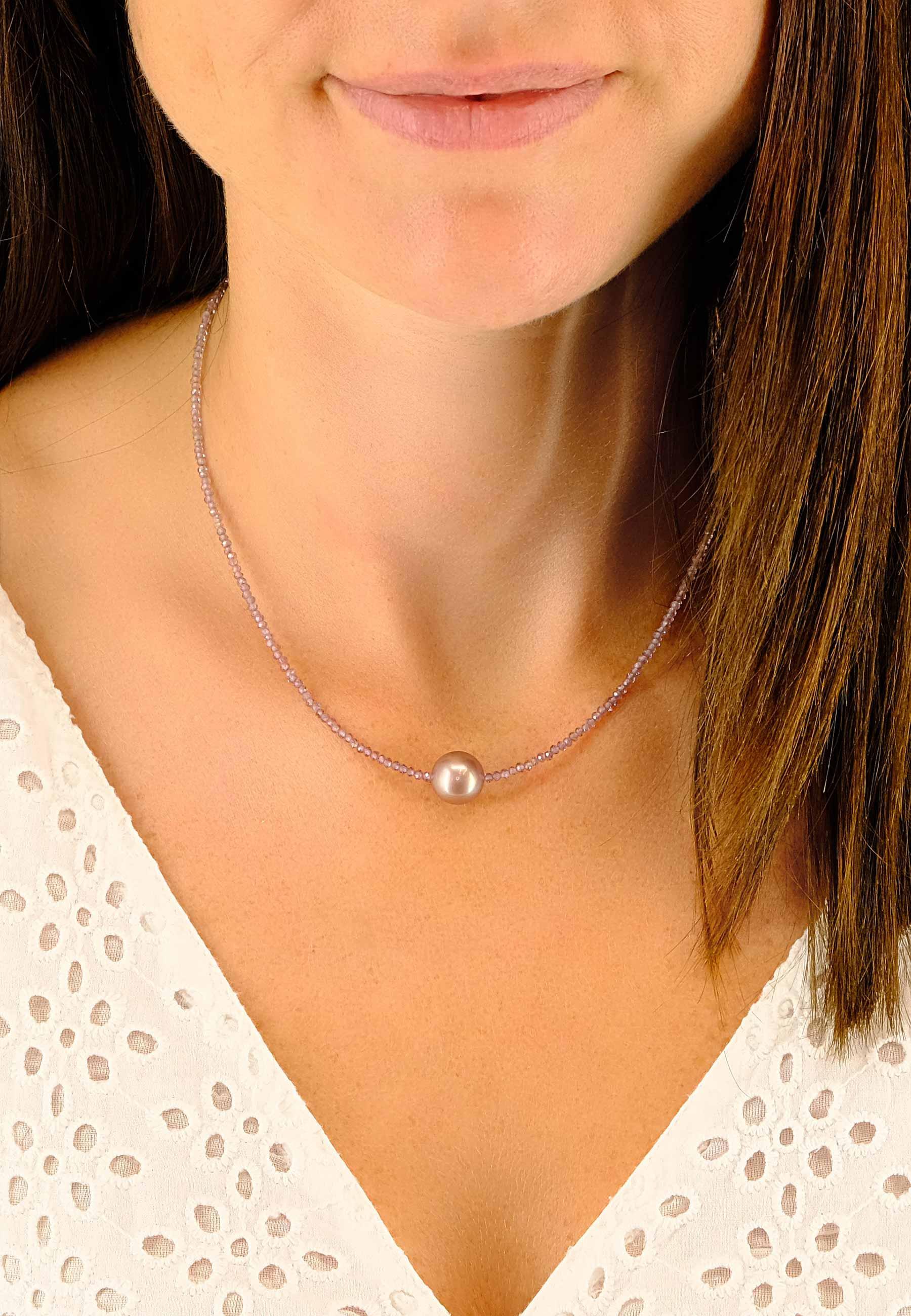 MUAU Schmuck Collier Roségold 750 Süsswasserperle 10-11mm Spinell
