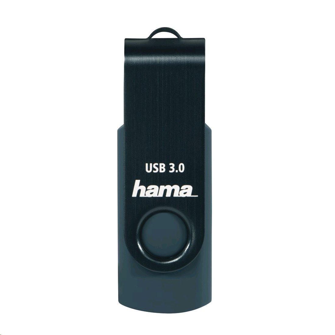 hama USB-Stick Rotate - 64 GB, USB 3.0, 70MB/s, Petrolblau