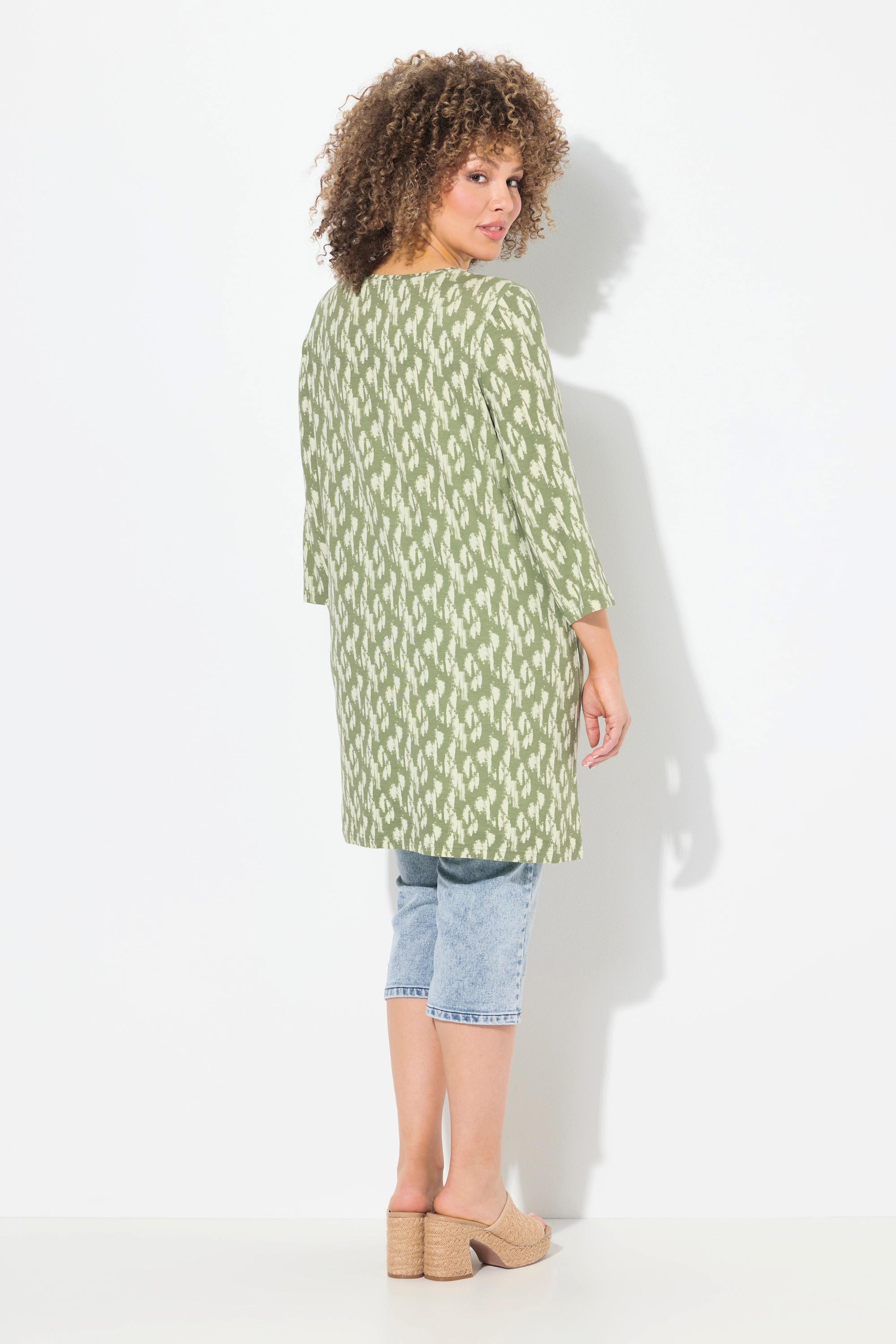 Ulla Popken Longshirt A-Linie Zierbänder V-Ausschnitt 3/4-Arm