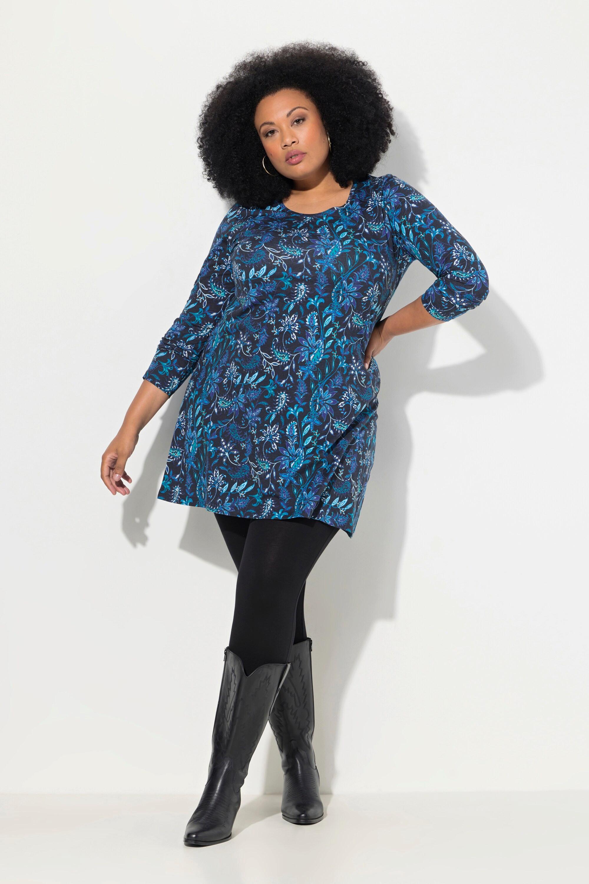 Ulla Popken Gemustertes A-Linie Rundhals Langarm Longshirt