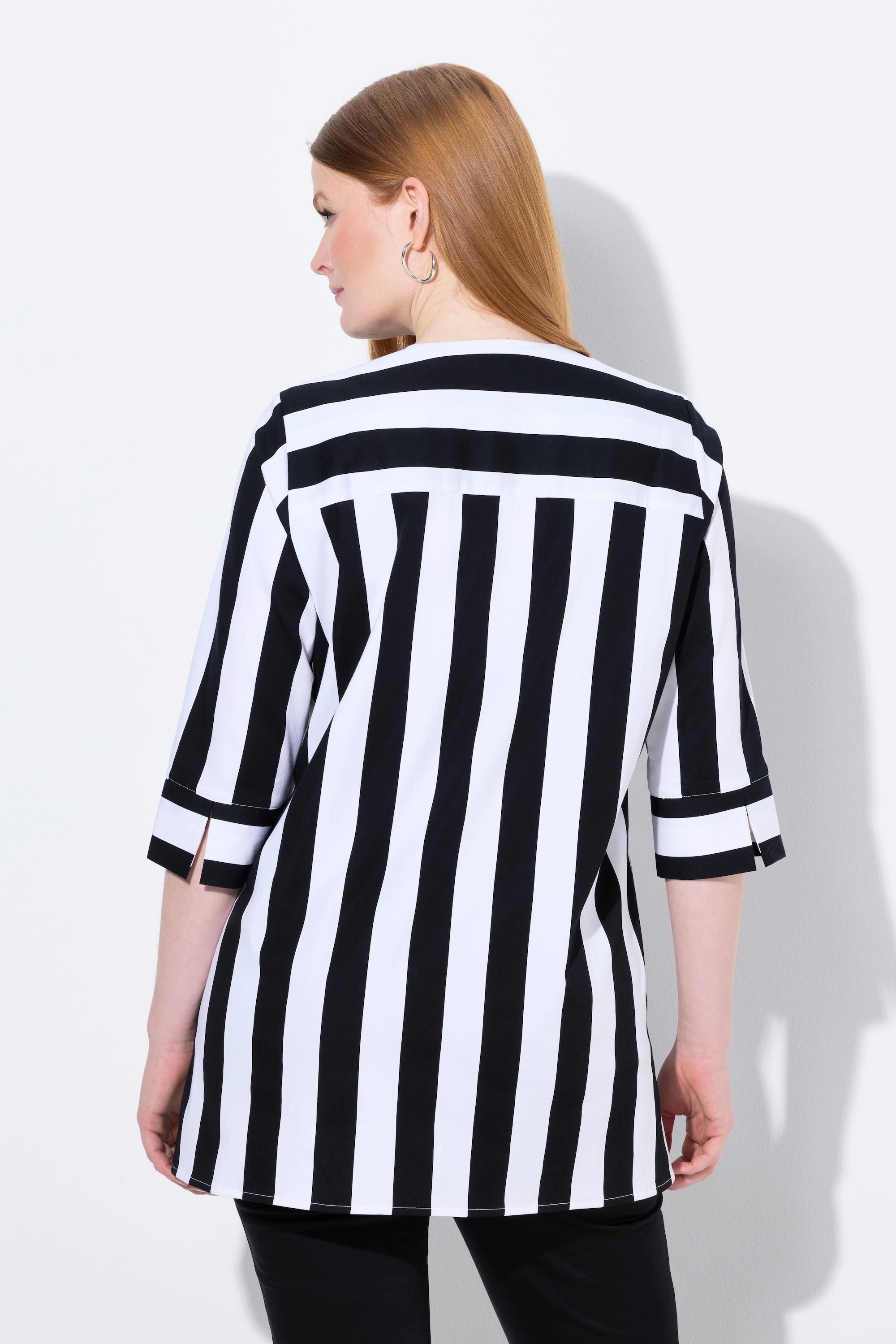 Ulla Popken Bluse, Längsstreifen, A-Linie, V-Ausschnitt, 3/4-Arm