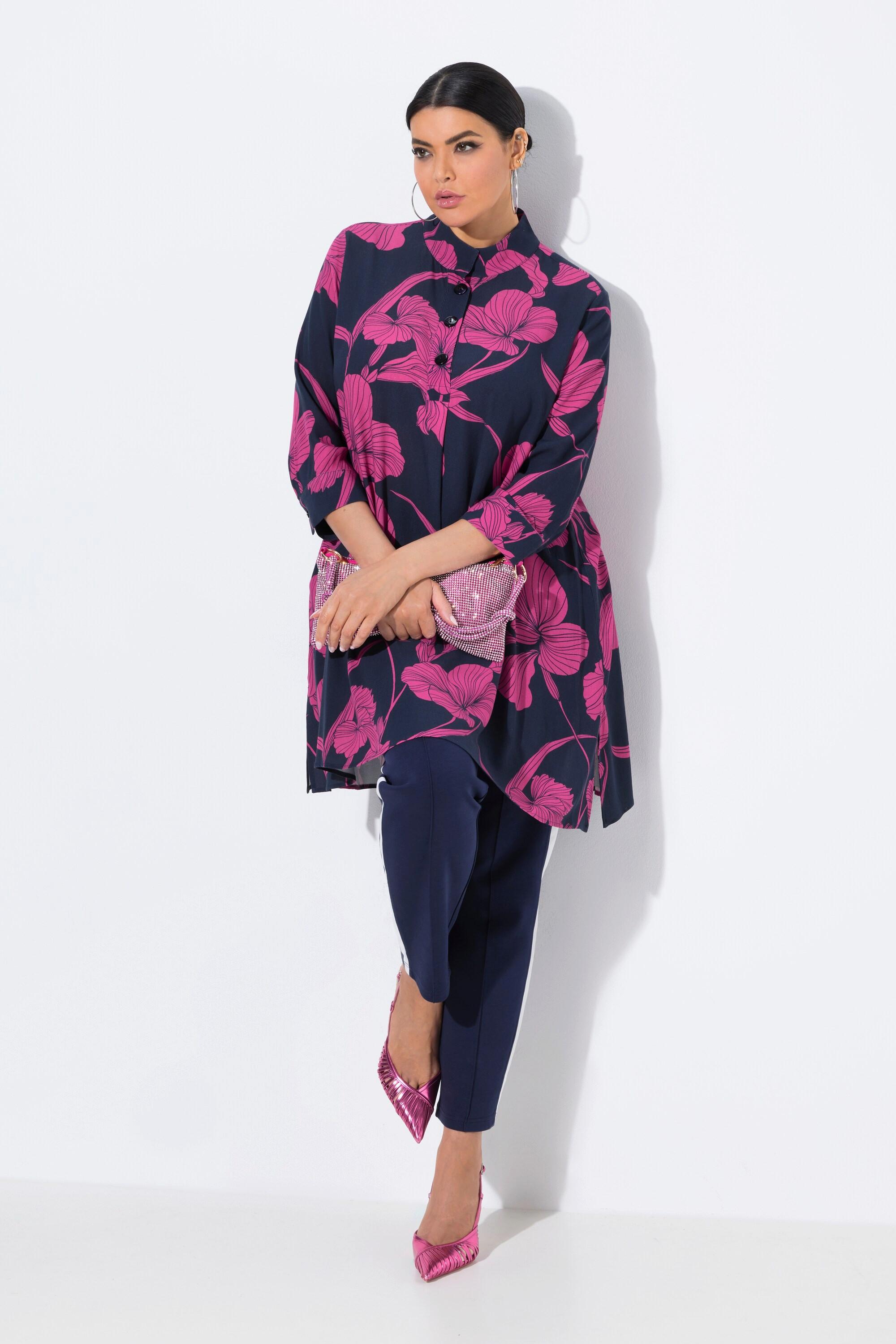 Ulla Popken Tunika Blüten A-Linie Stehkragen 3/4-Arm