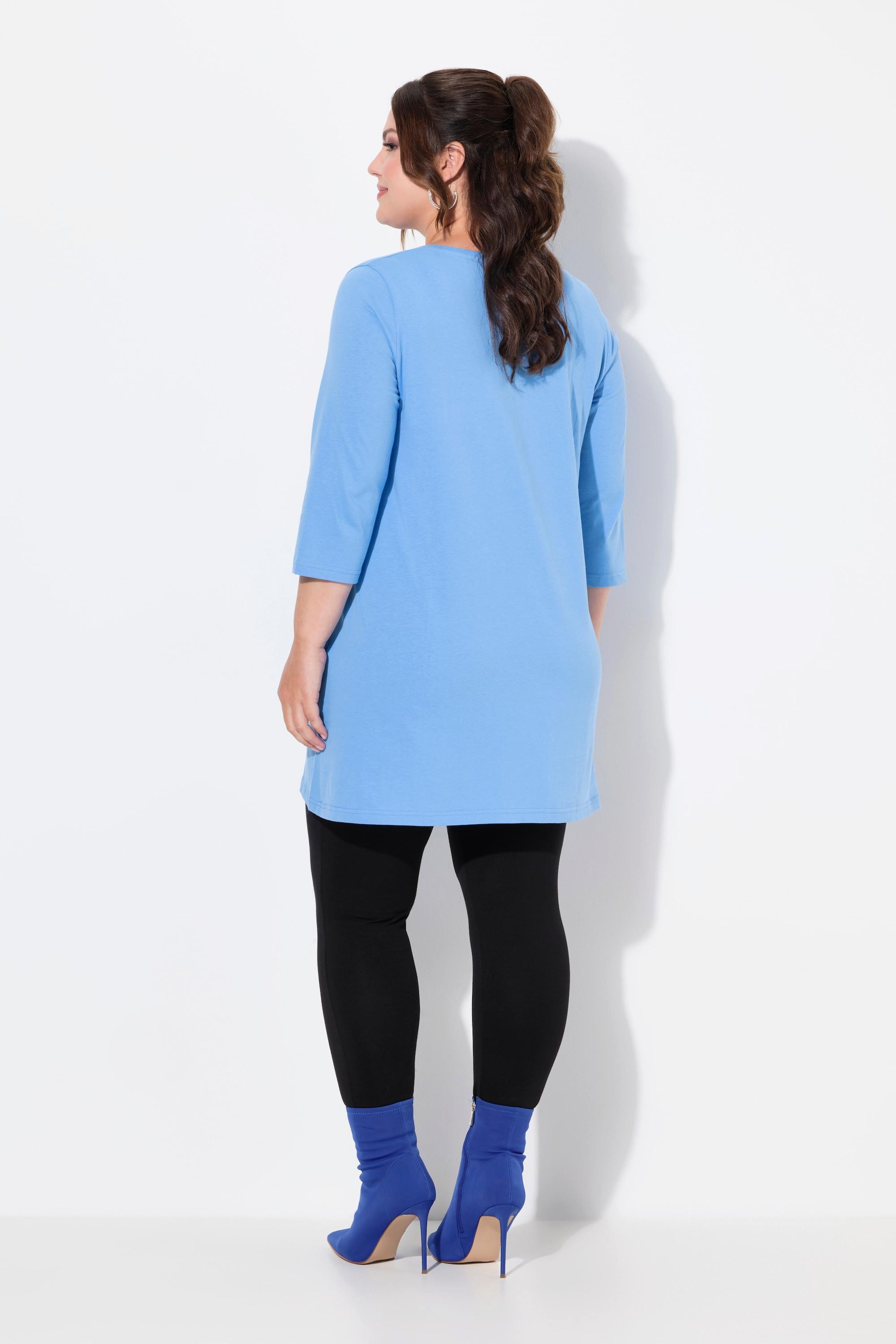 Ulla Popken Longshirt Ziernähte A-Linie V-Ausschnitt 3/4-Arm