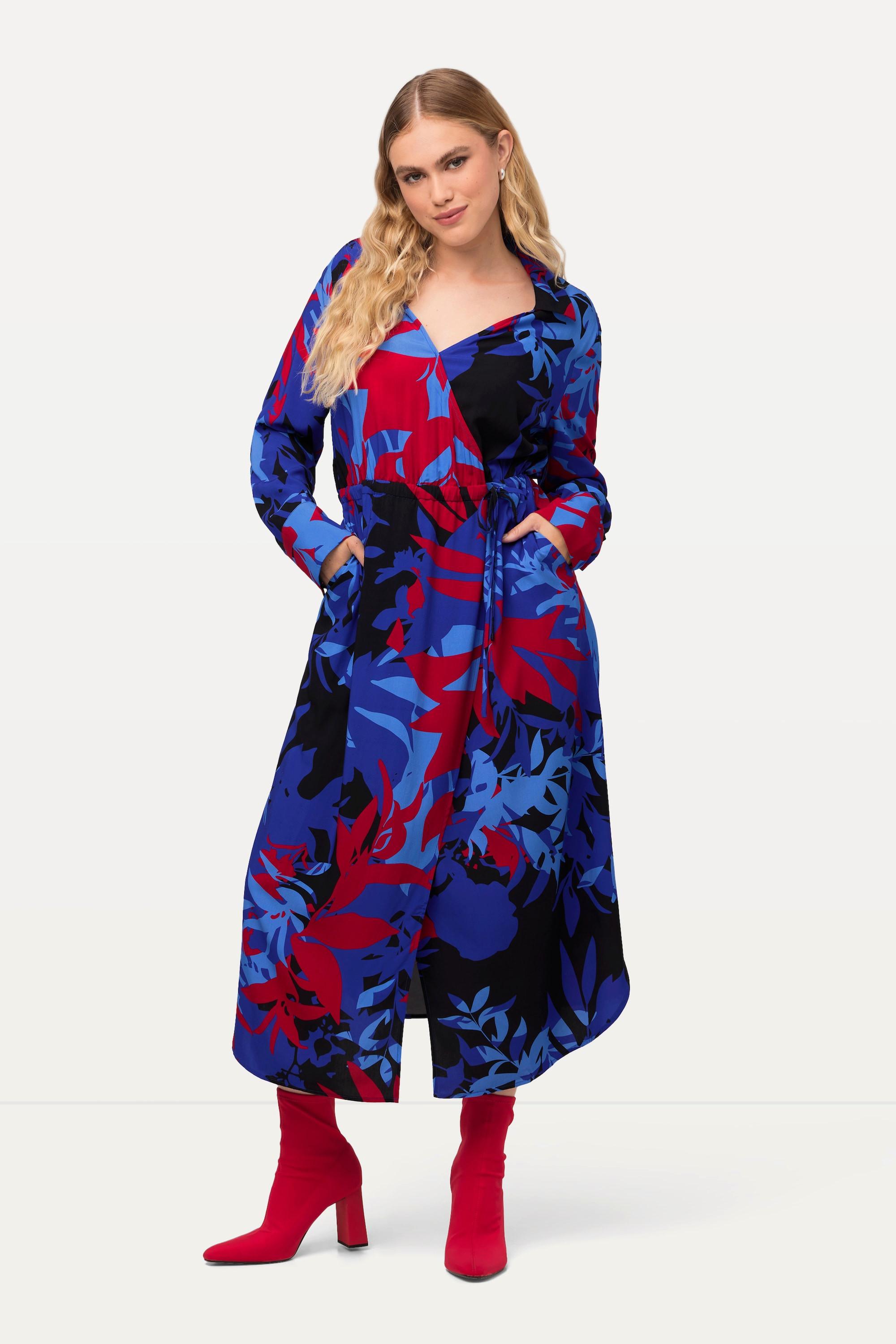 Ulla Popken Midikleid floraler Druck A-Linie Langarm