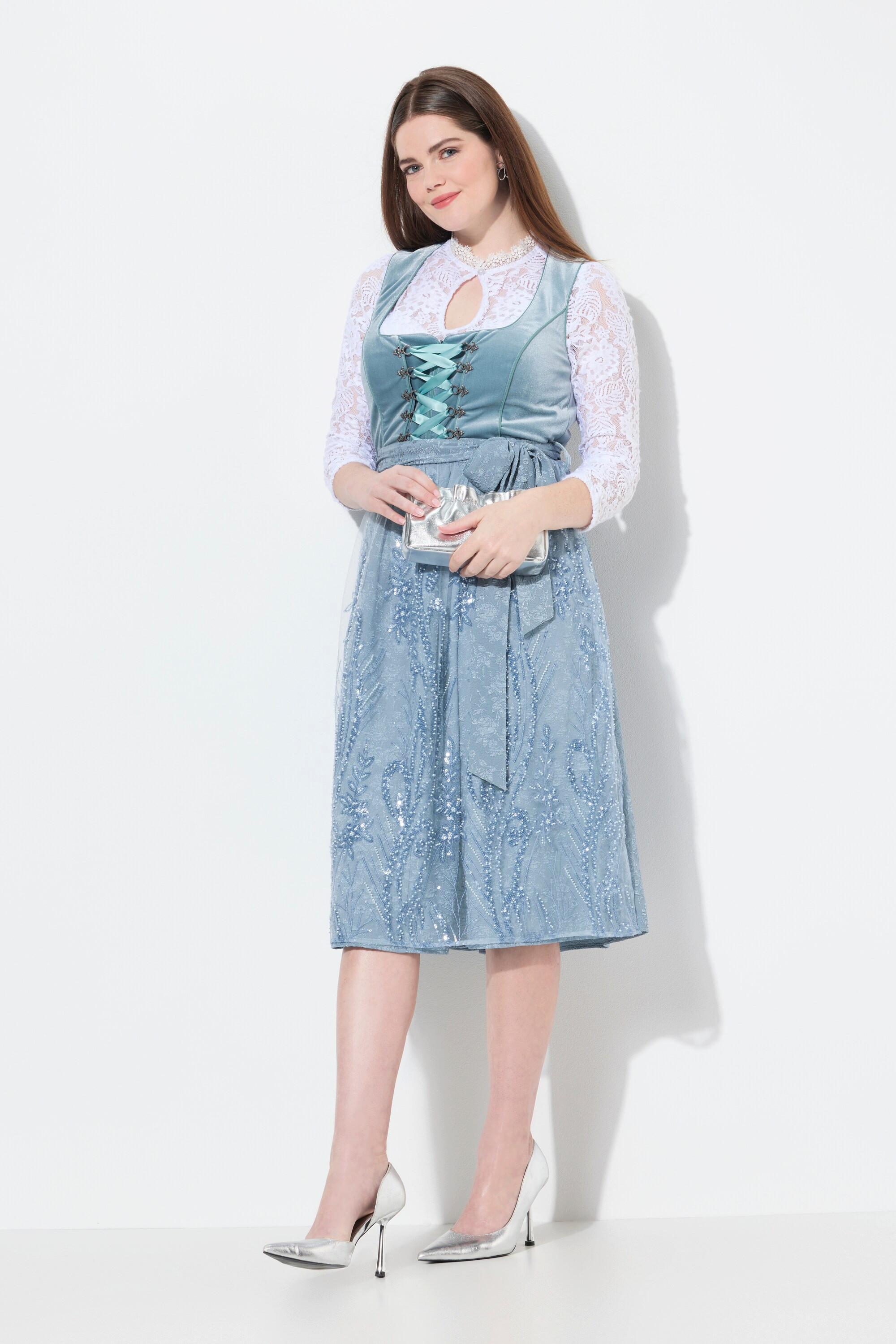 Ulla Popken Dirndl Stickerei Schnürung Carré-Ausschnitt