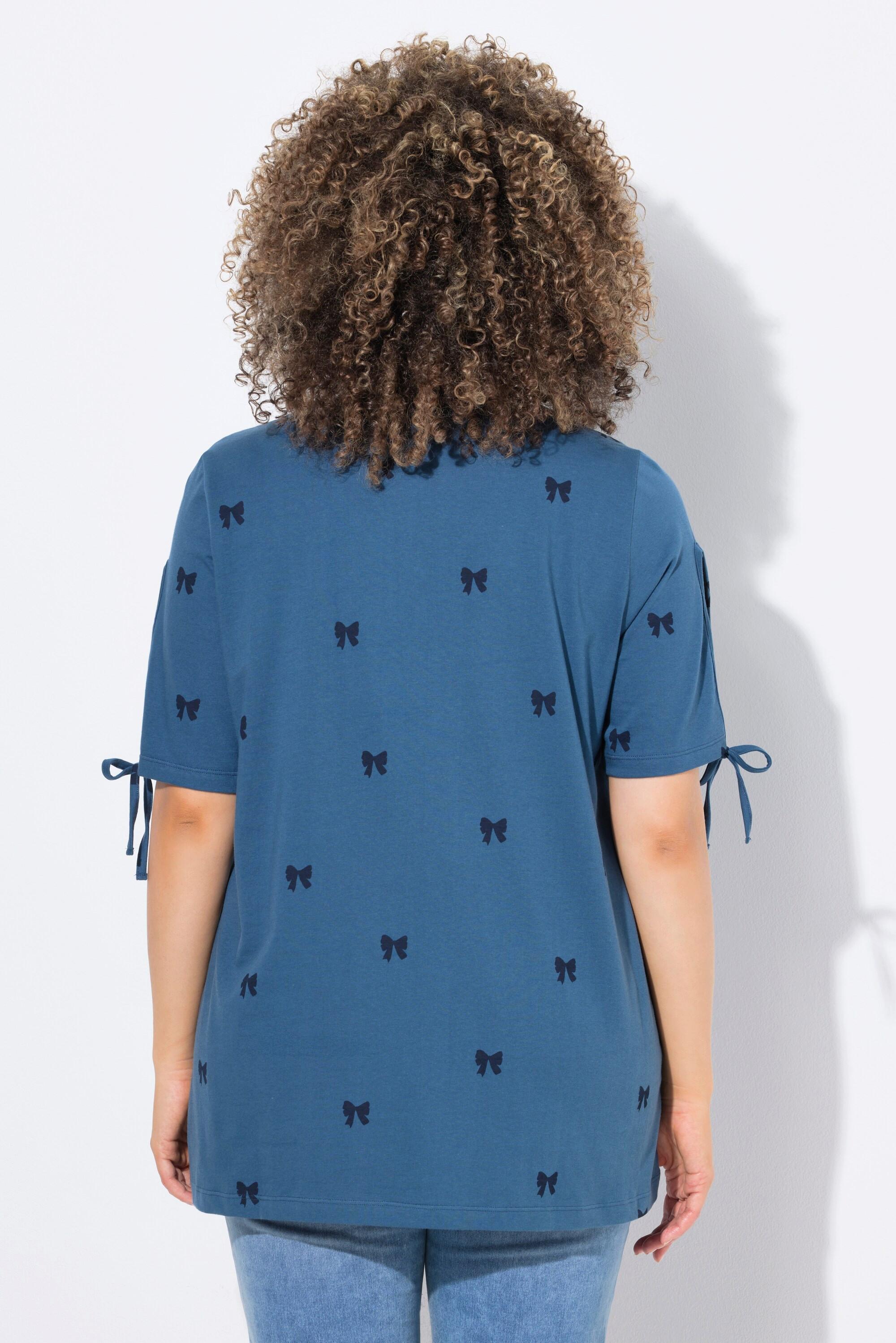 Ulla Popken A-Linie V-Ausschnitt Halbarm T-Shirt mit Schleifenmuster